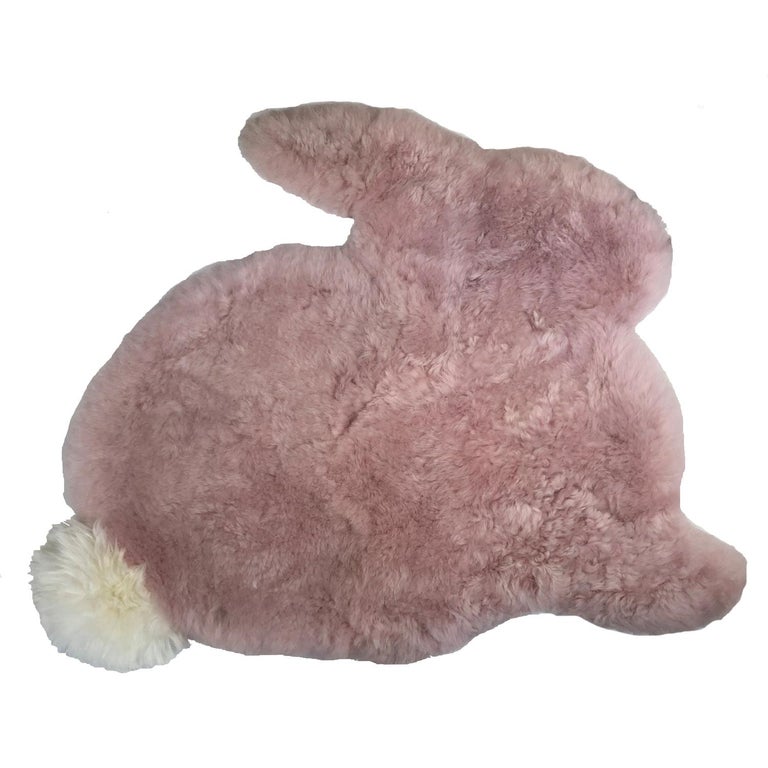 Bunny Rabbit Nursery Rug Pink Sheepskin with Long Wool Pompom Tail For Sale  at 1stDibs | pink nursery rug, bunny nursery rug, pink bunny rug
