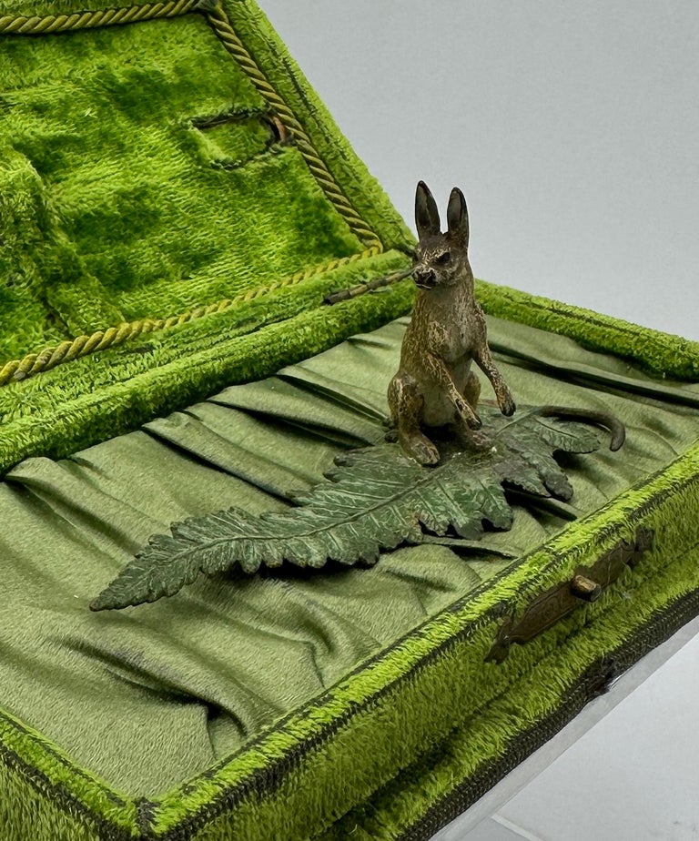 Bunny Rabbit on Fern Leaf Vienna Bronze circa 1900 Easter Bunny Rabbit ...