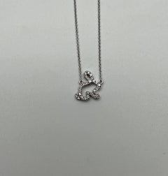 Bunny Rabbit Symbol Diamond Halo Set 14K White Gold Chain Pendant Necklace