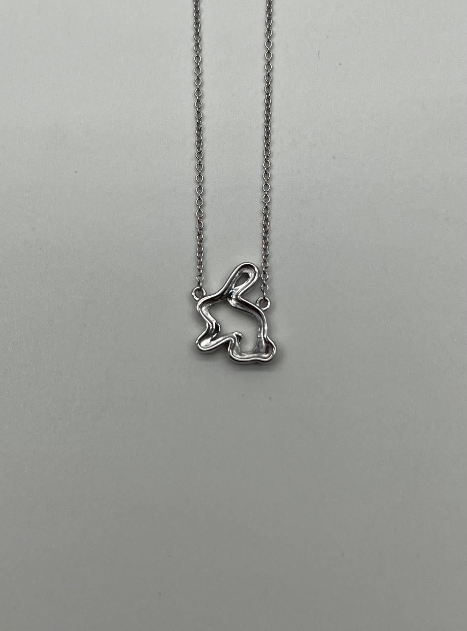 Bunny Rabbit Symbol Diamond Halo Set 14K White Gold Chain Pendant Necklace In New Condition For Sale In Oakton, VA