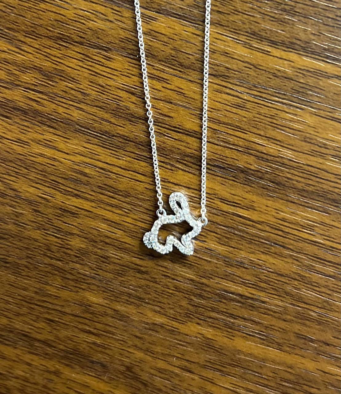 Women's Bunny Rabbit Symbol Diamond Halo Set 14K White Gold Chain Pendant Necklace For Sale