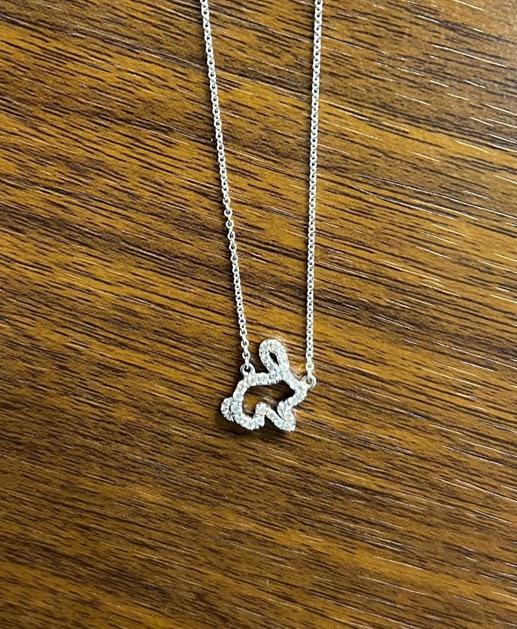 Bunny Rabbit Symbol Diamond Halo Set 14K White Gold Chain Pendant Necklace For Sale 1