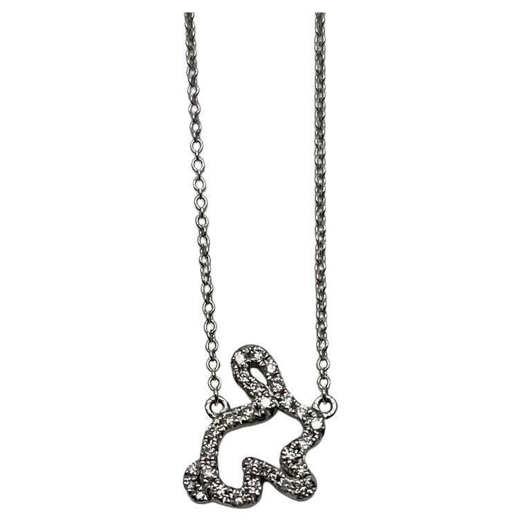 Bunny Kaninchensymbol Diamant-Halskette mit Anhänger aus 14 Karat Weißgold mit Halo-Fassung