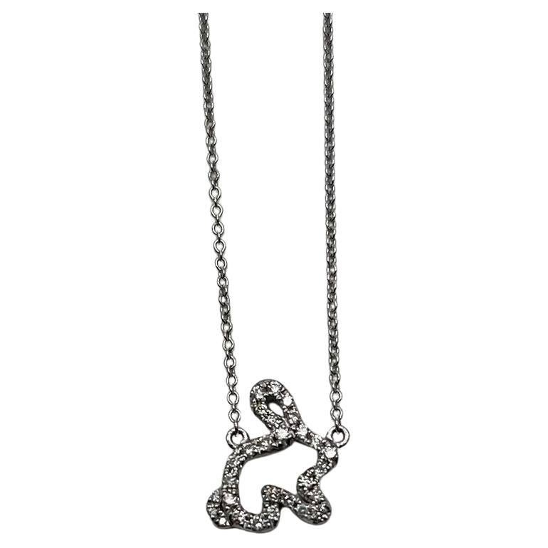 Collar Colgante Cadena Oro Blanco 18K Símbolo Conejito Halo Diamantes