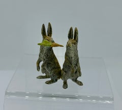 Bunny Rabbits with Carrot Austrian Vienna Bronze circa 1900 Easter Bunny Rabbit