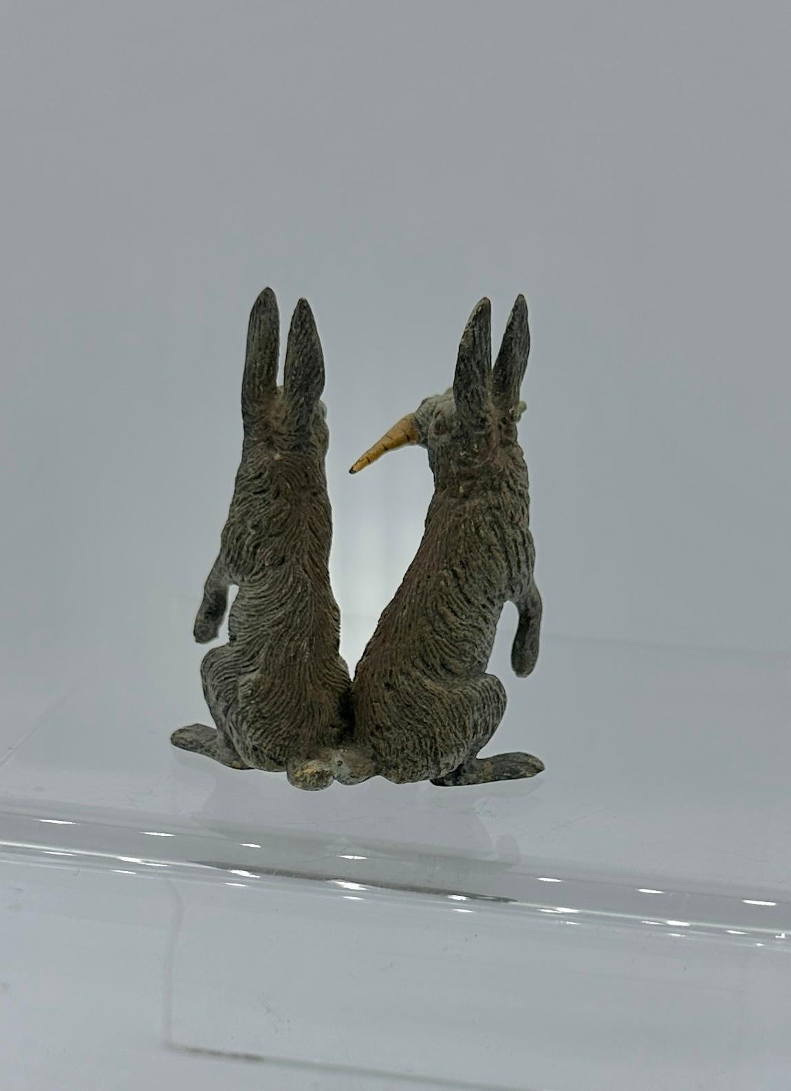 Gilded Age Bunny Rabbits with Carrot Austrian Vienna Bronze circa 1900 Easter Bunny Rabbit For Sale