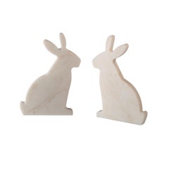 "Bunny" white Carrara marble bookend set in the shape of a rabbit