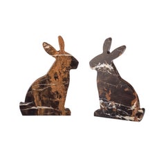 "Bunny" Black & Gold marble bookend set in the shape of a rabbit