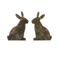 "Bunny" Picasso Green marble bookends set in the shape of a rabbit