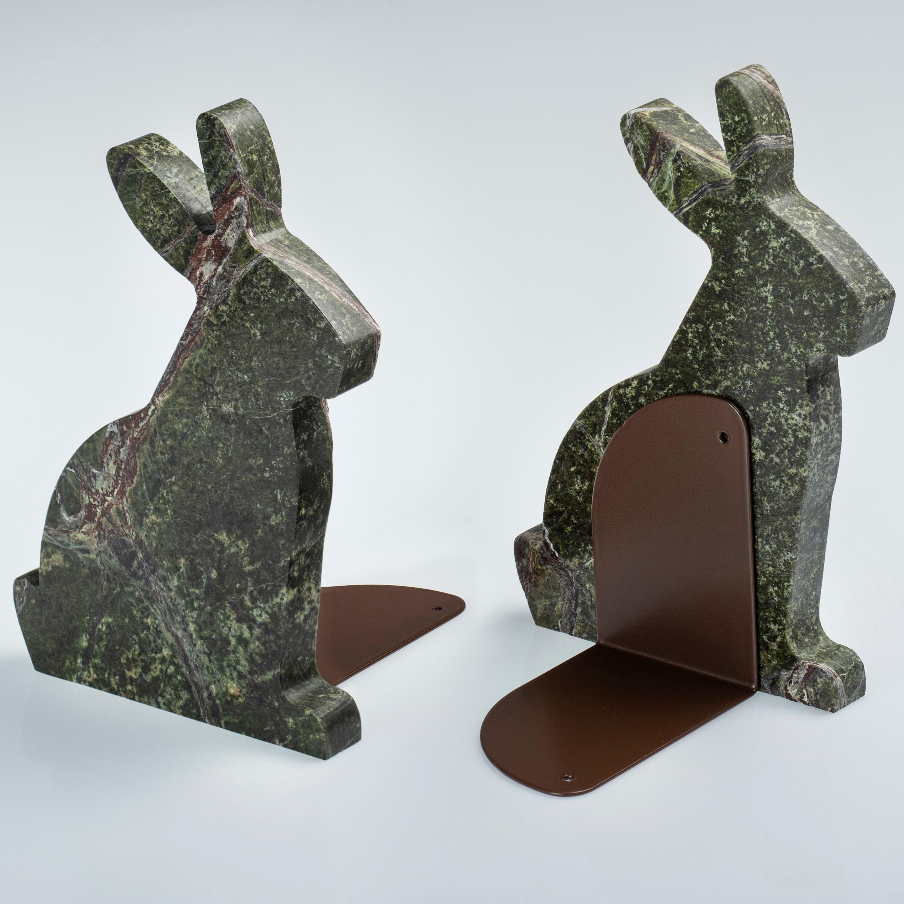 marmor Picasso Grün Buchstützen-Set 'Bunny' im Zustand „Neu“ im Angebot in Trapani, IT