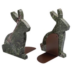 "Bunny" Picasso Green marble bookends set in the shape of a rabbit