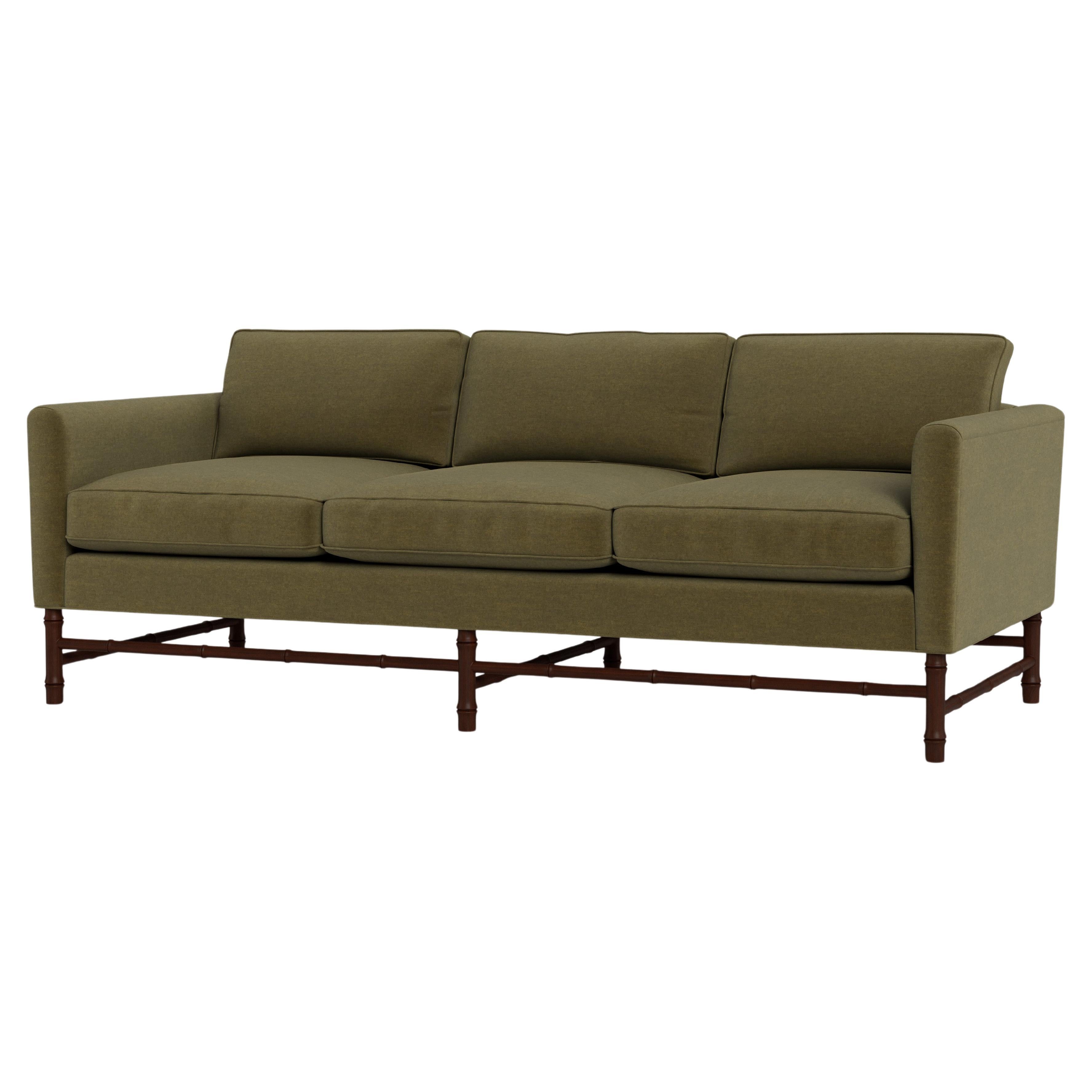 Bunny Williams Home Bamboo Sofa 80", Solid Performance Velvet/Moss For Sale
