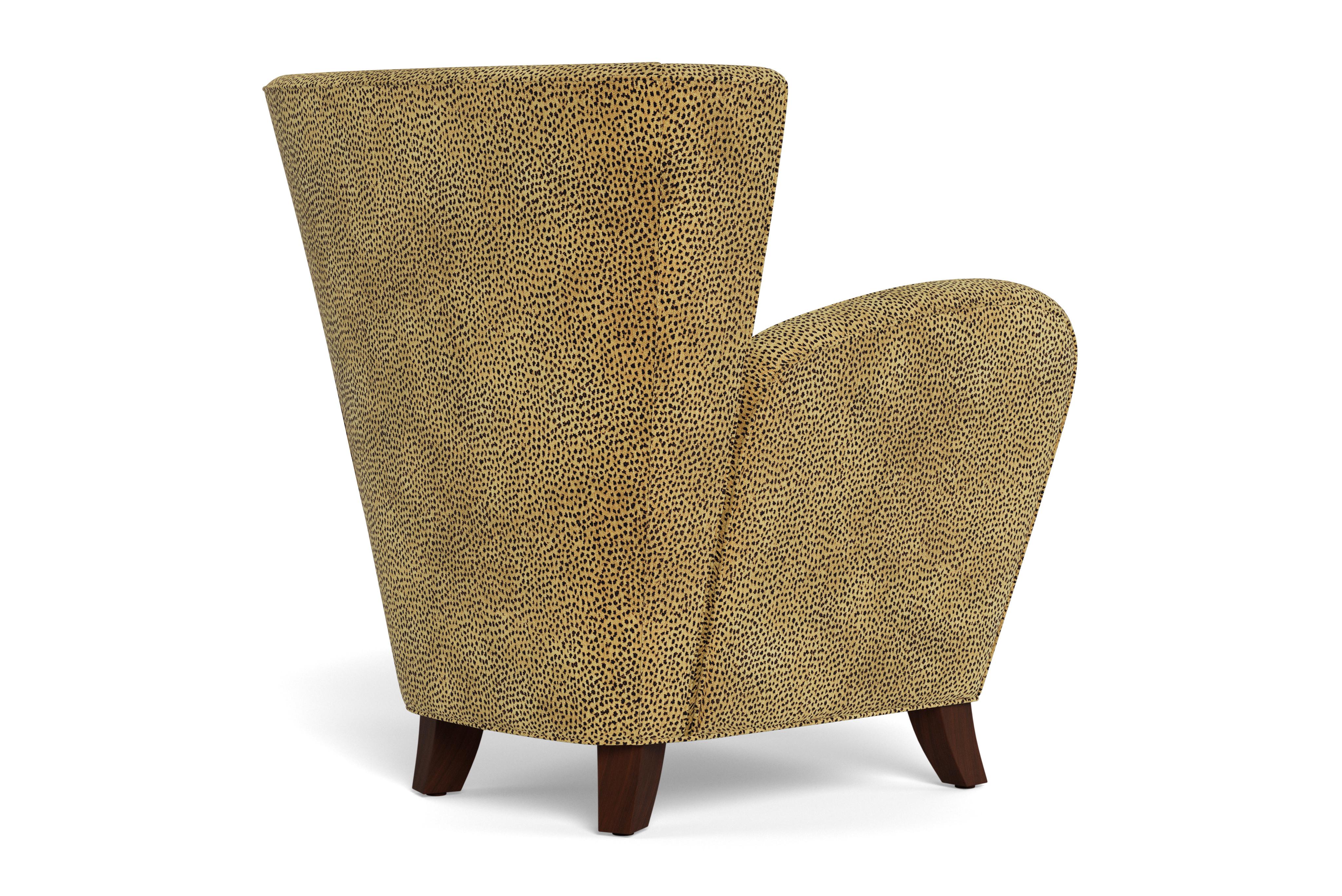 Bunny Williams Home Bardot-Stuhl, Leopard Chenille/Natural Mahagoni im Zustand „Neu“ im Angebot in New York, NY