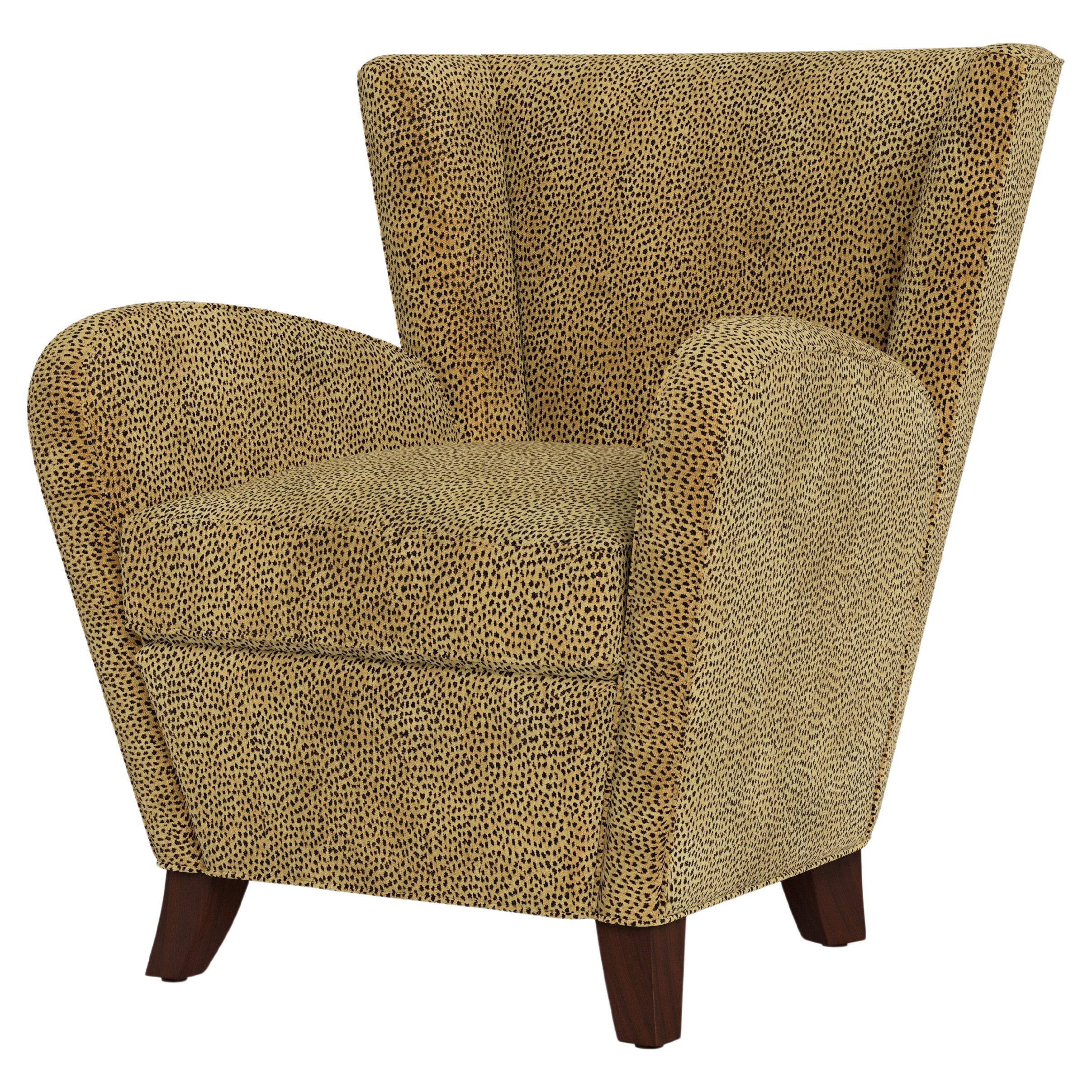 Bunny Williams Home Bardot Chair, Leopard Chenille/Natural Mahogany For Sale