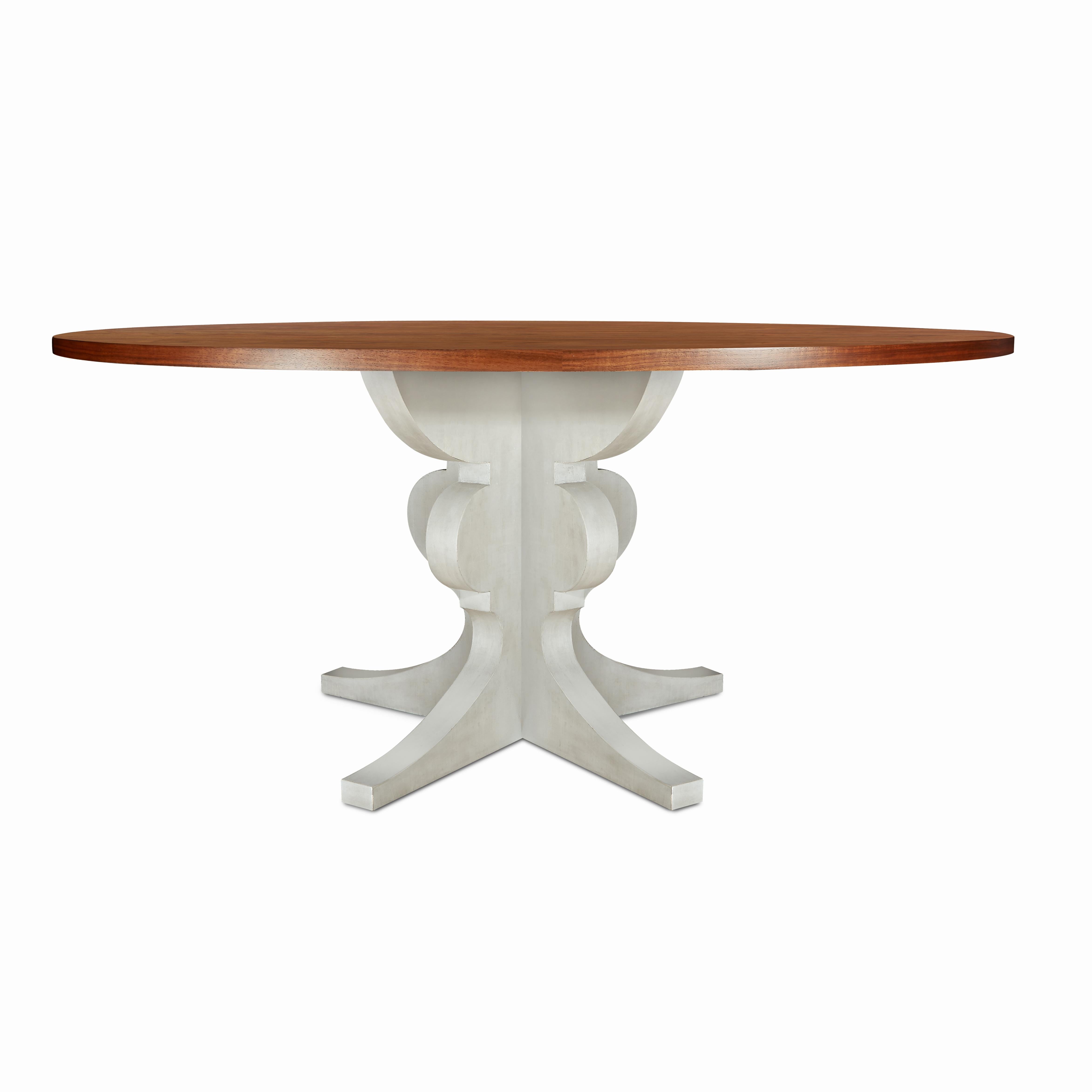 Banishing excessive detail in favor of bold profiles, our Beacham dining table base is an elegant story of a recombinated quatrefoil, a curvaceous sequence terminating in streamlined feet. The beautiful plain-sawn grained top adds an extra level of