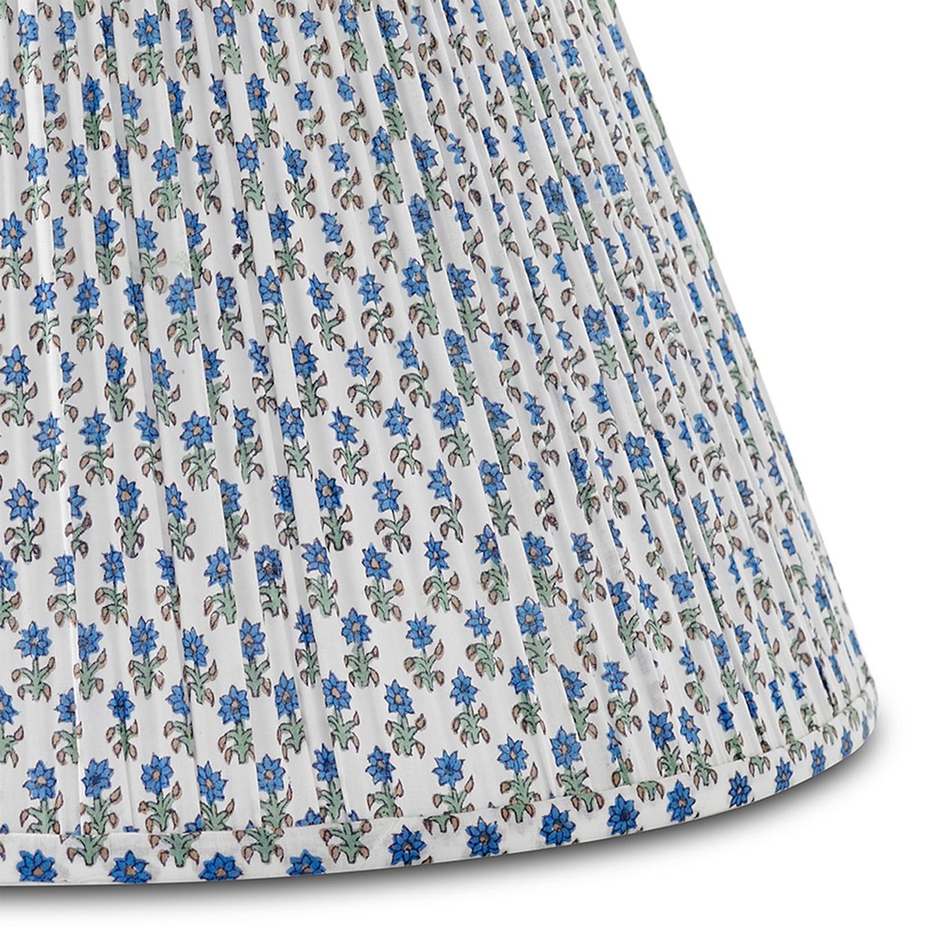 This small light blue flower pattern is pretty and delicate, a wonderful contrast to add to our Brush Stroke Lamp (Blue) or Chicken Feather Lamp (Blue). Scaled to work on nearly all of the Bunny Williams Home table lamps.

Patterned lampshades have