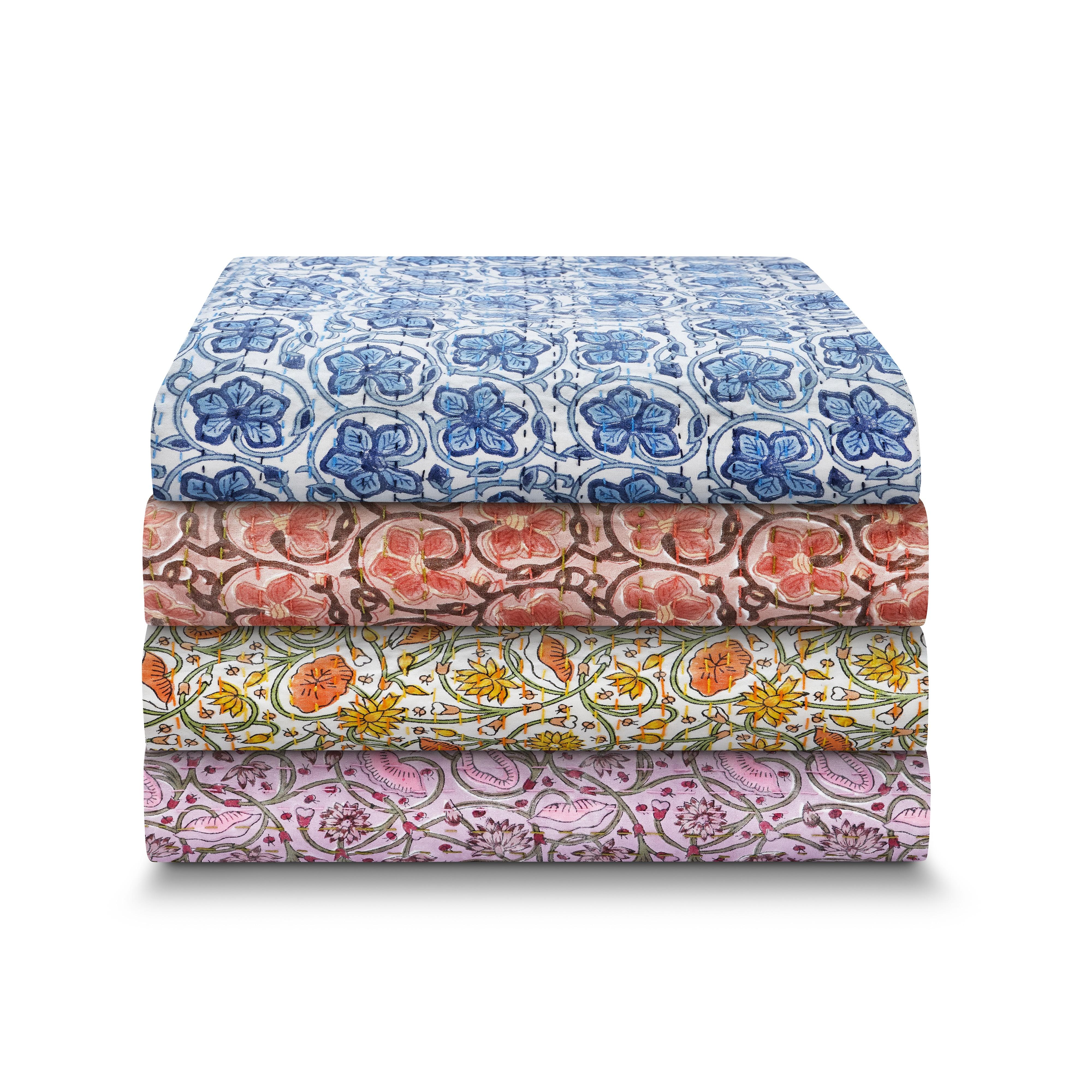 Hand-Crafted Bunny Williams Home Blue Hibiscus Coverlet (King) For Sale