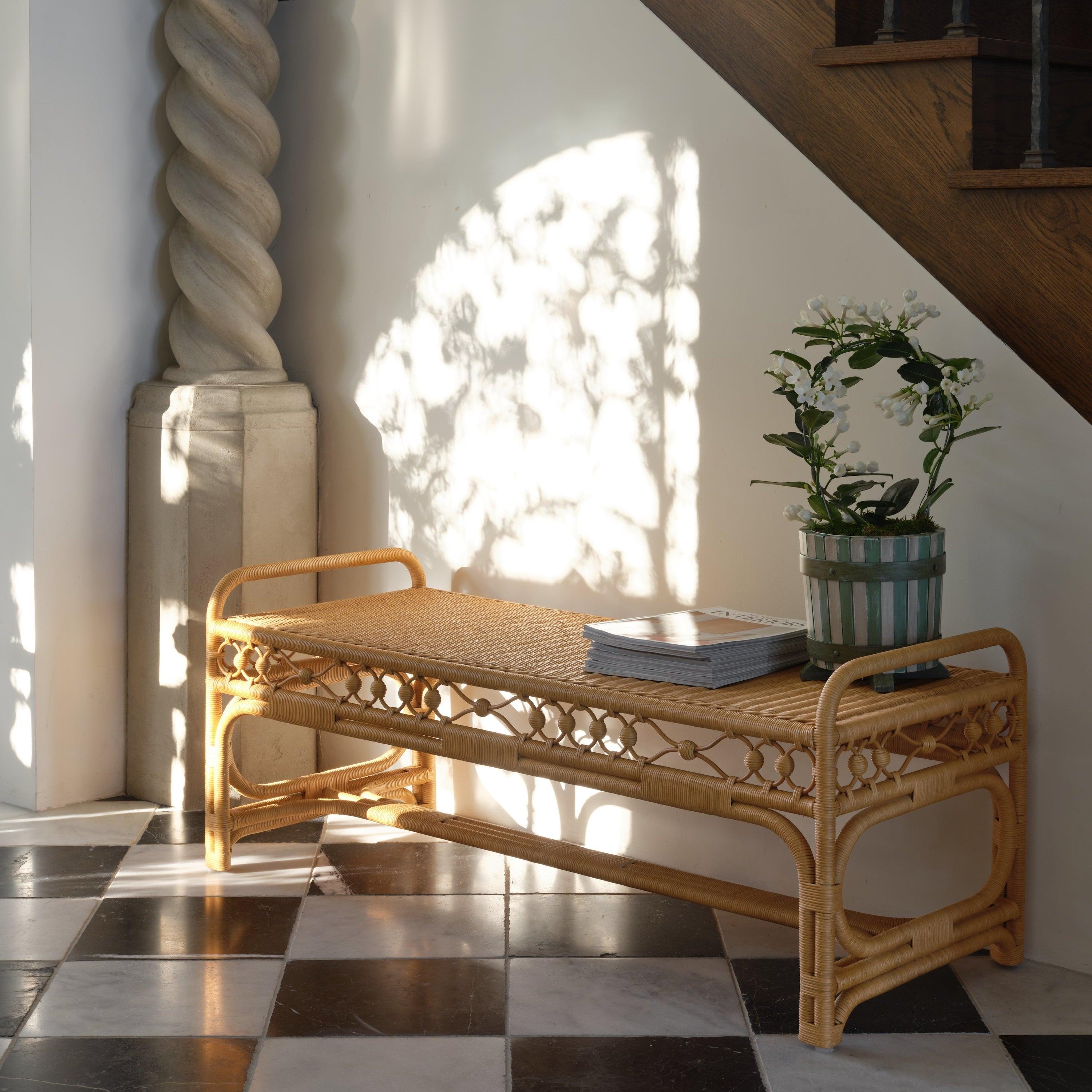 Bunny Williams Home Carlisle Rattan Bench For Sale 2
