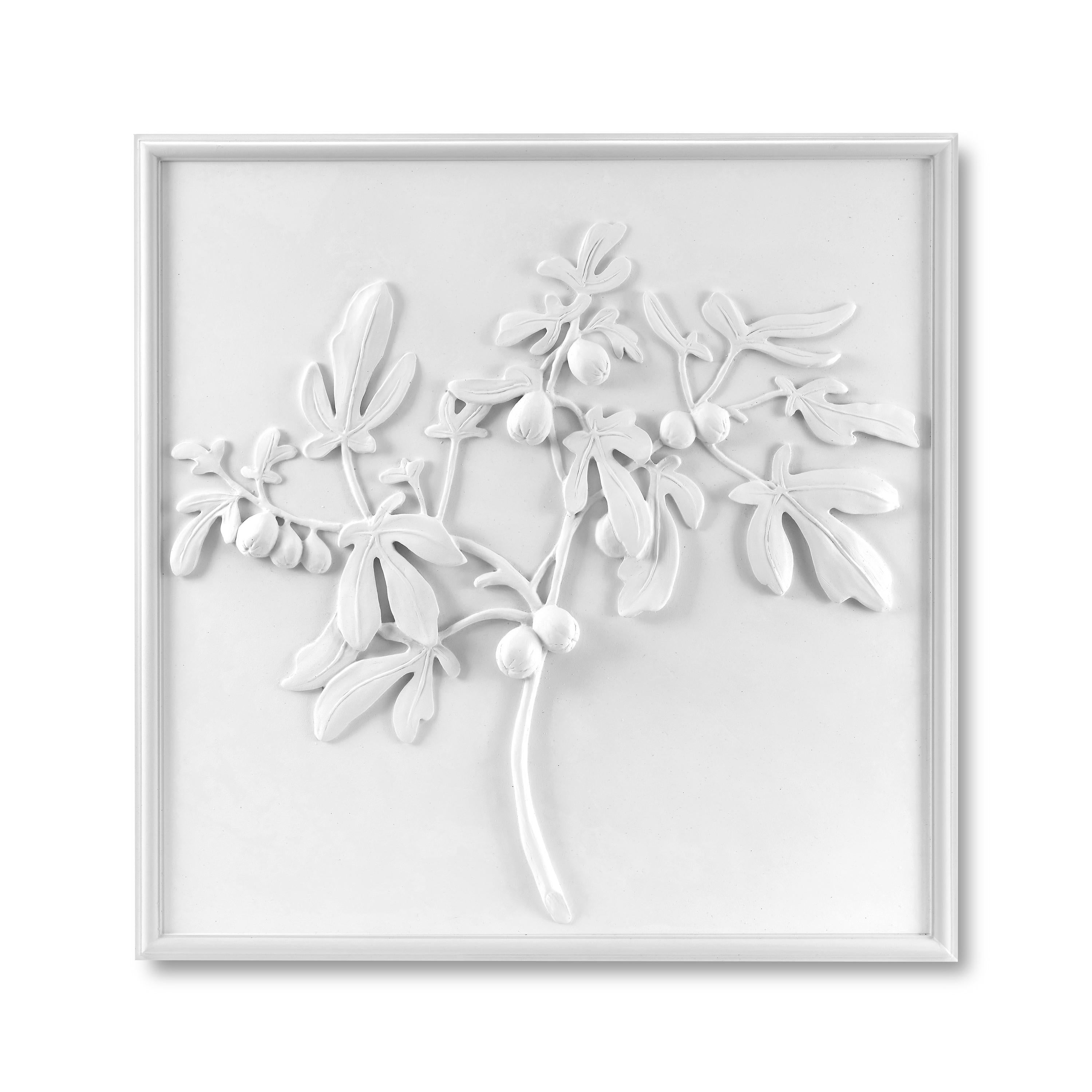 The playful and whimsical form of the fig plant is highlighted in this 18” x 18” relief plaster panel, cast in New York, and perfectly scaled to be used alone or as part of wall group with our other plaster panels.  Handcrafted in the USA.  Hand