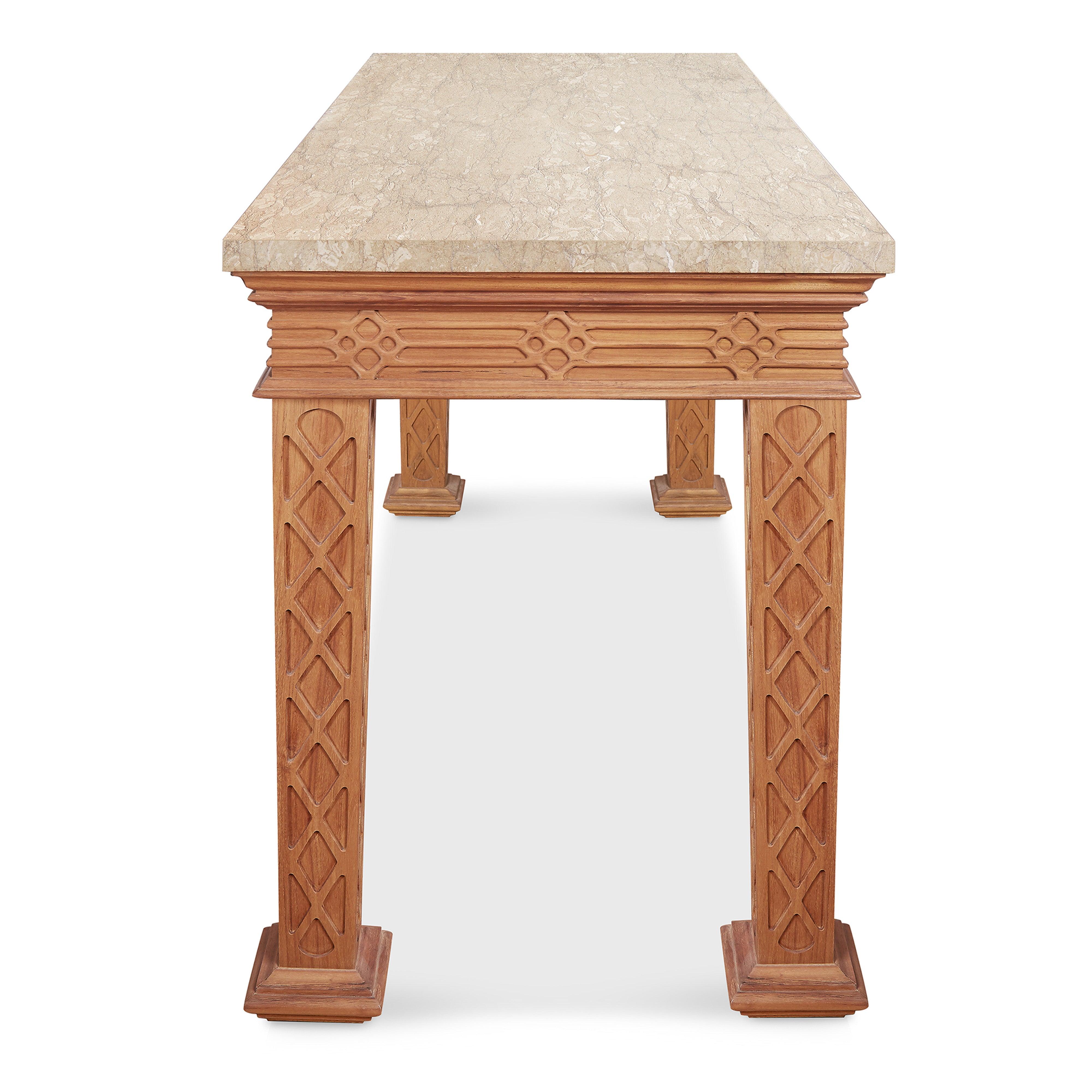 Indonesiano Consolle da esterno Bunny Williams Home Howard (Teak e marmo) in vendita