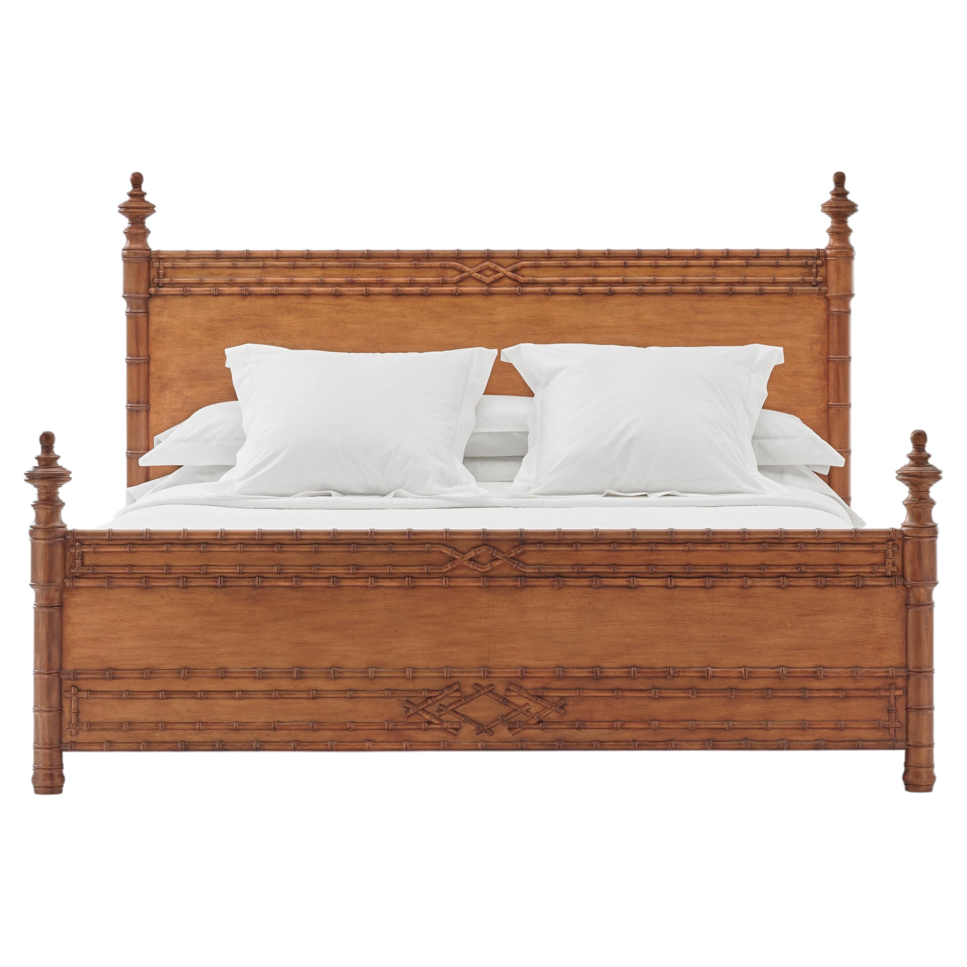 Bunny Williams Home King Bamboo Bed, Hand-Carved, New