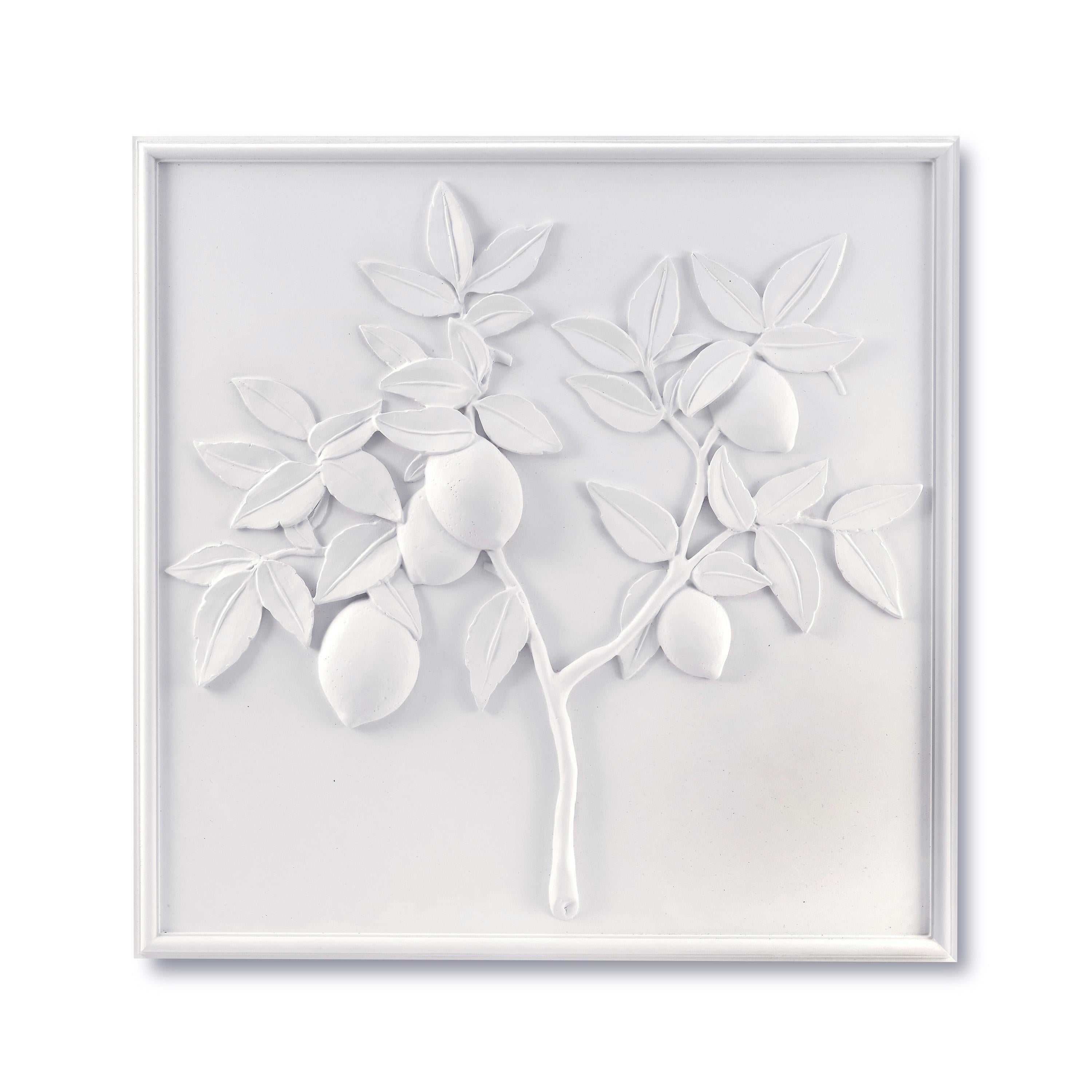 The cheerful confidence and prettiness of the lemon tree is examined in this 18” x 18” relief plaster panel, cast in New York, and perfectly scaled to be used alone or as part of wall group with our other plaster panels.  Handcrafted in the USA. 