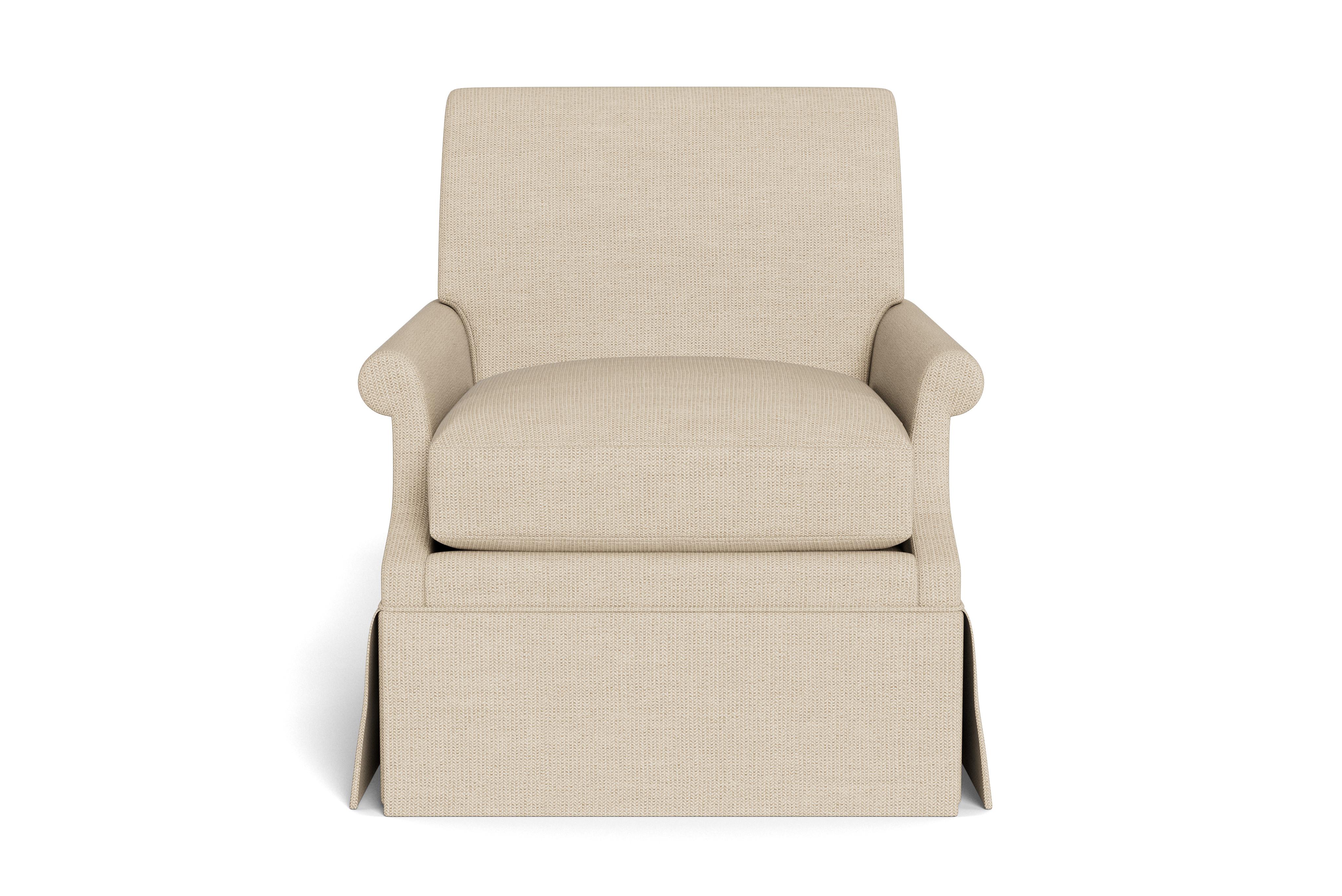 Inspiriert von der Arbeit der eleganten edwardianischen Polsterer, zeichnet sich unser Origo-Sessel durch eine elegant gerollte Rückenlehne und entsprechende Armlehnen aus. Die Kissen sind daunengefedert - einzeln gewickelte Stahlspulen mit