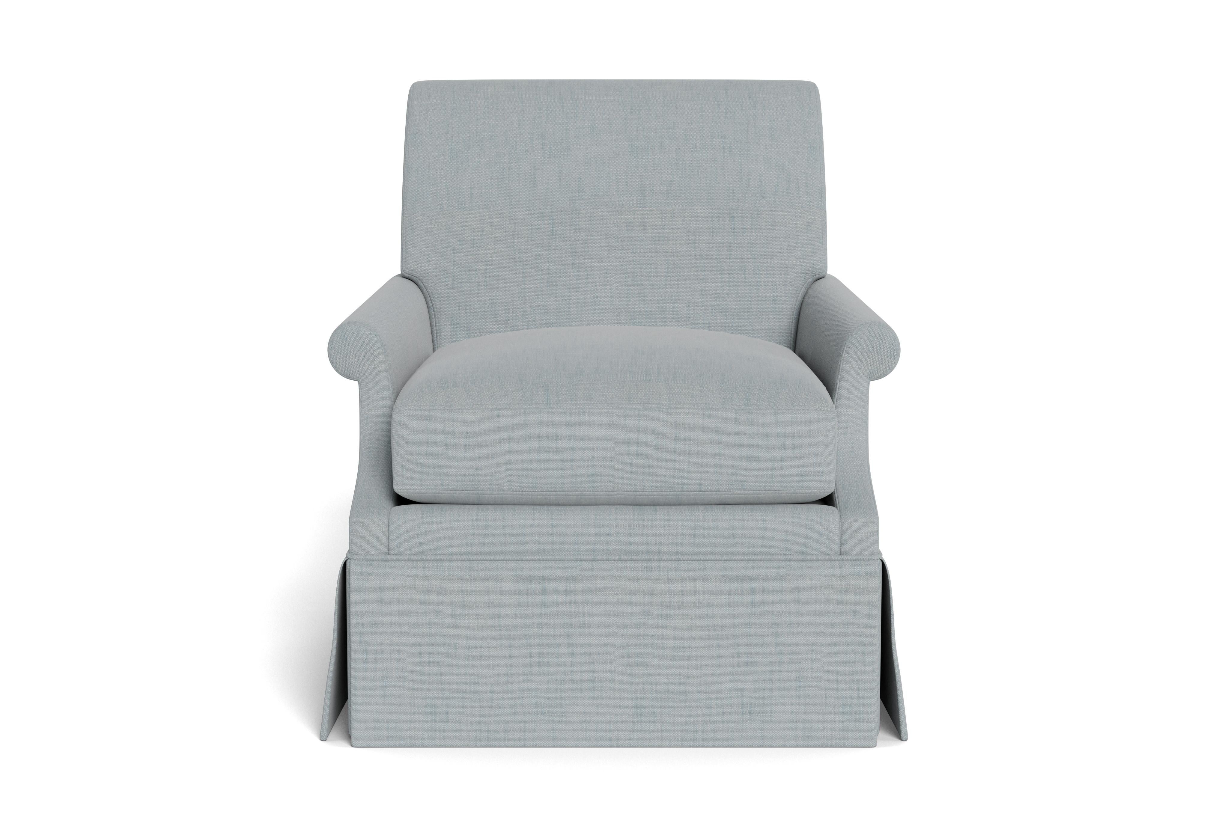 Inspiriert von der Arbeit der eleganten edwardianischen Polsterer, zeichnet sich unser Origo-Sessel durch eine elegant gerollte Rückenlehne und entsprechende Armlehnen aus. Die Daunenkissen bestehen aus einzeln gewickelten Stahlspulen mit