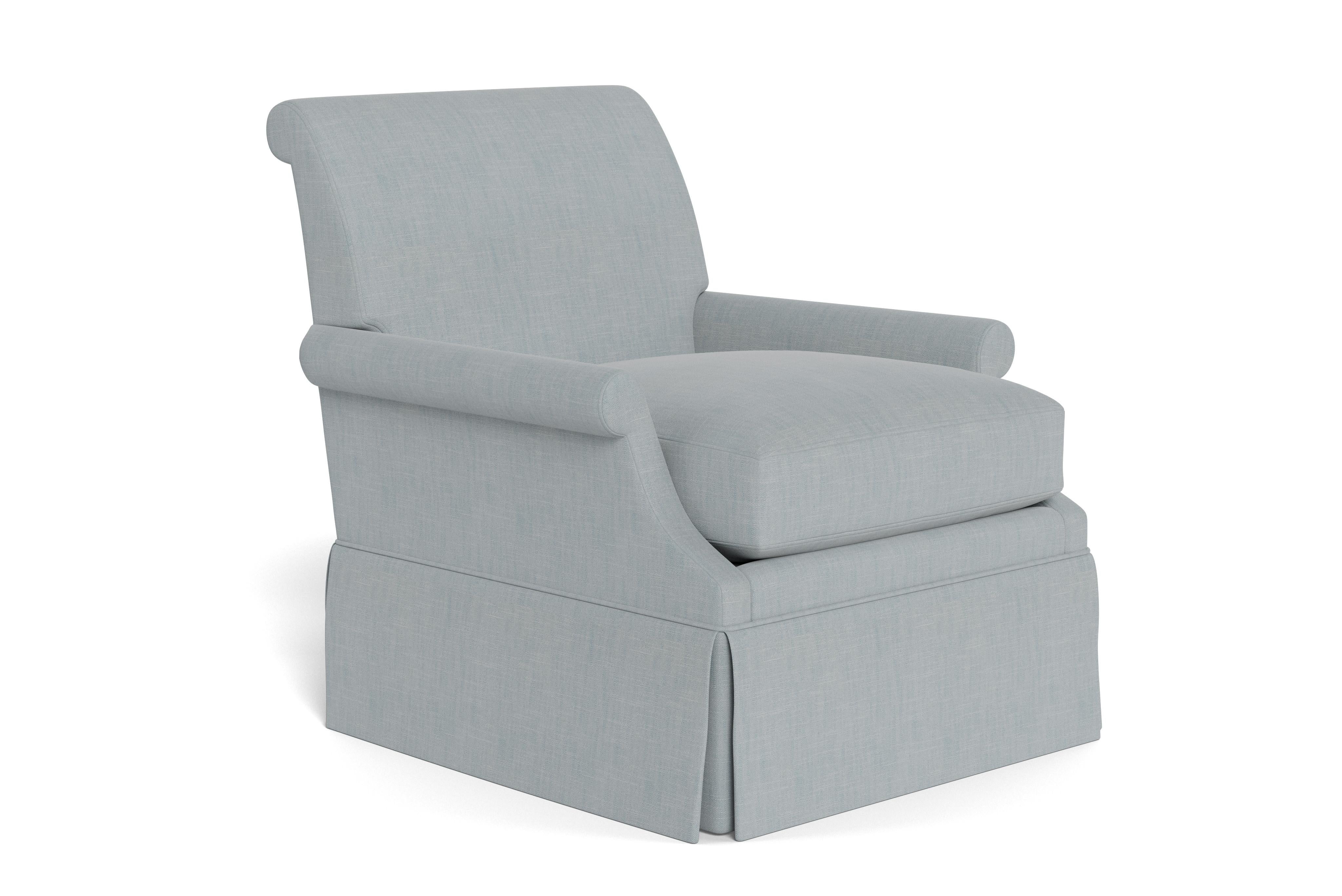 American Bunny Williams Home Origo Armchair, Solid Performance Linen/Sky For Sale