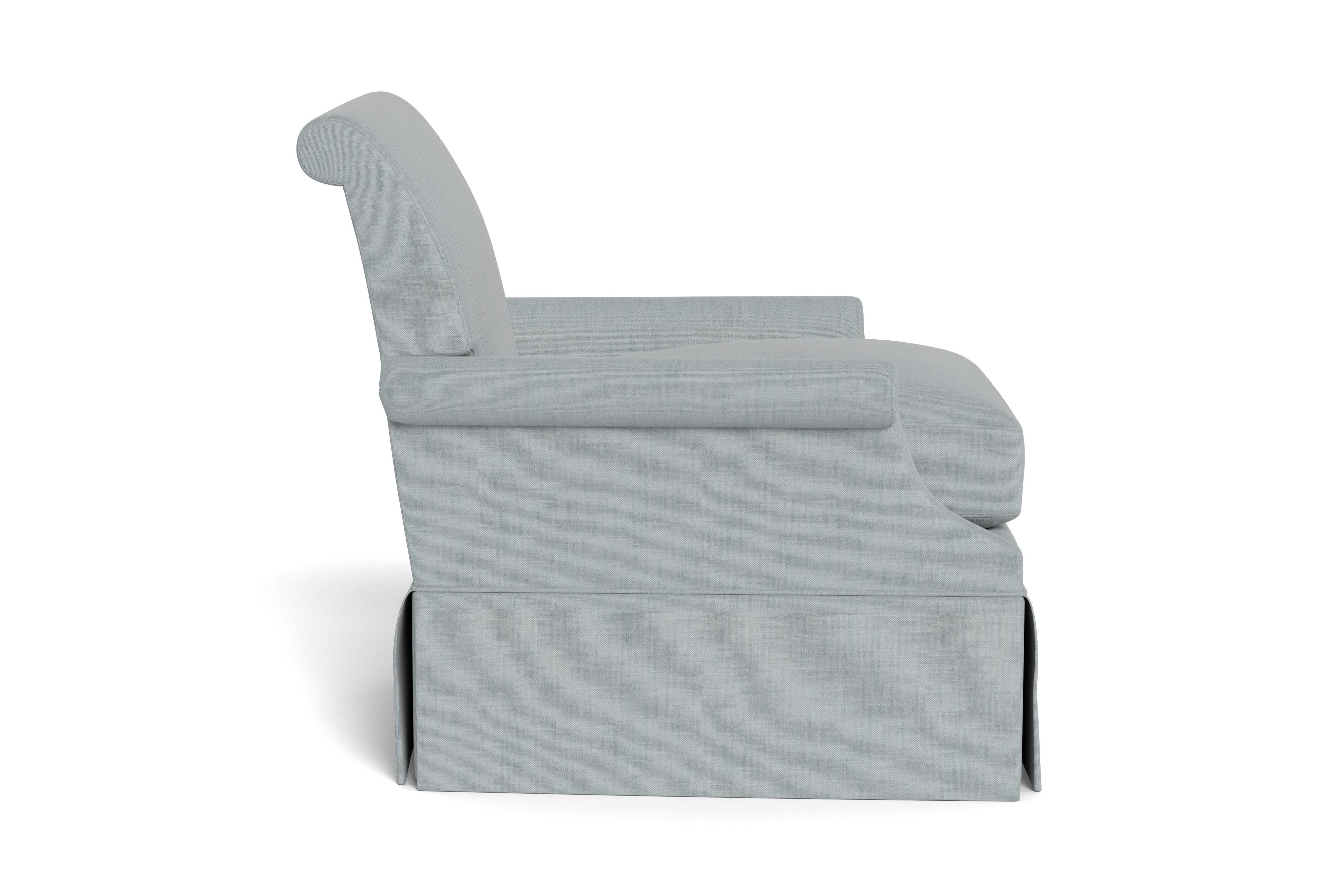 Bunny Williams Home Origo Armchair, Solid Performance Linen/Sky In New Condition For Sale In New York, NY