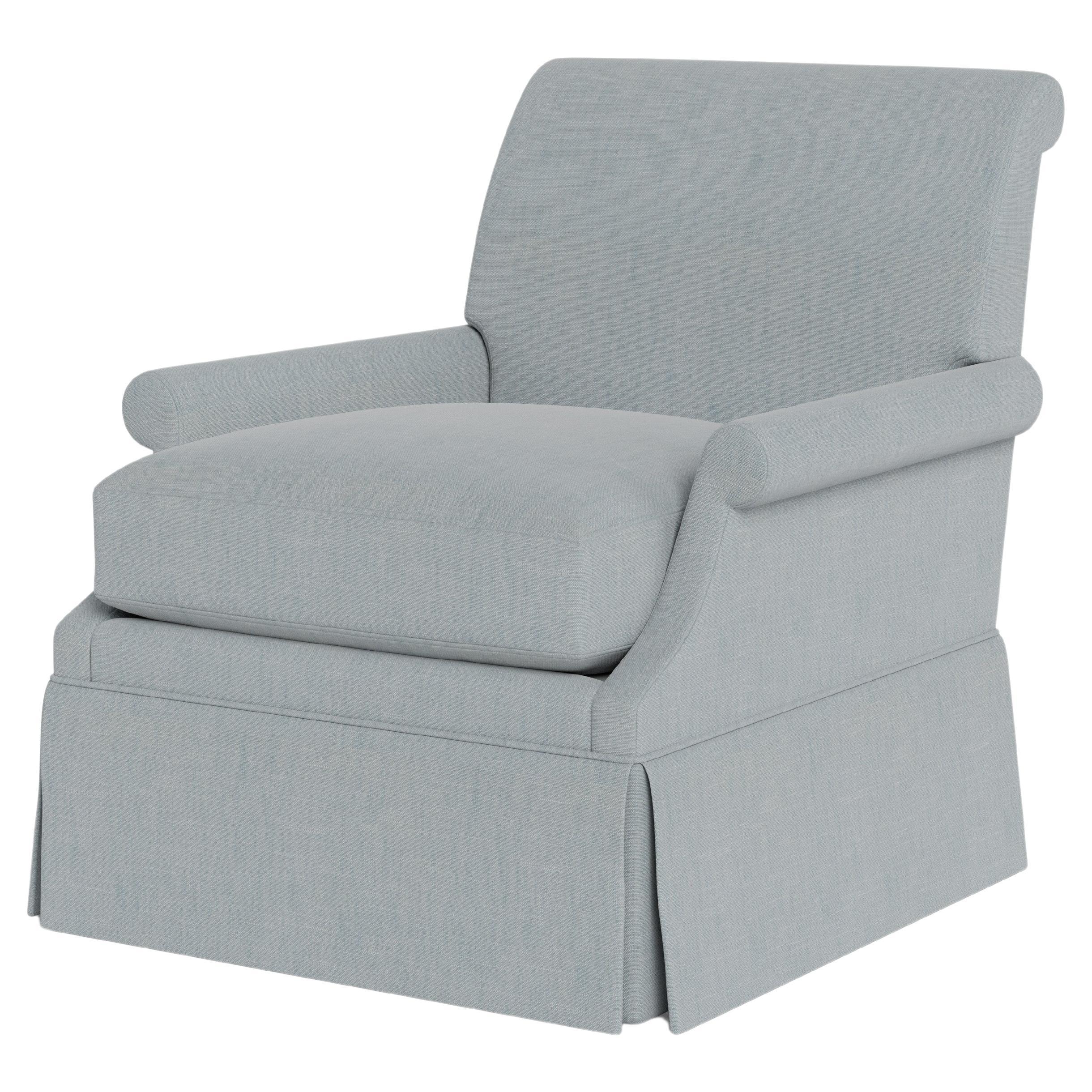 Bunny Williams Home Origo Armchair, Solid Performance Linen/Sky For Sale