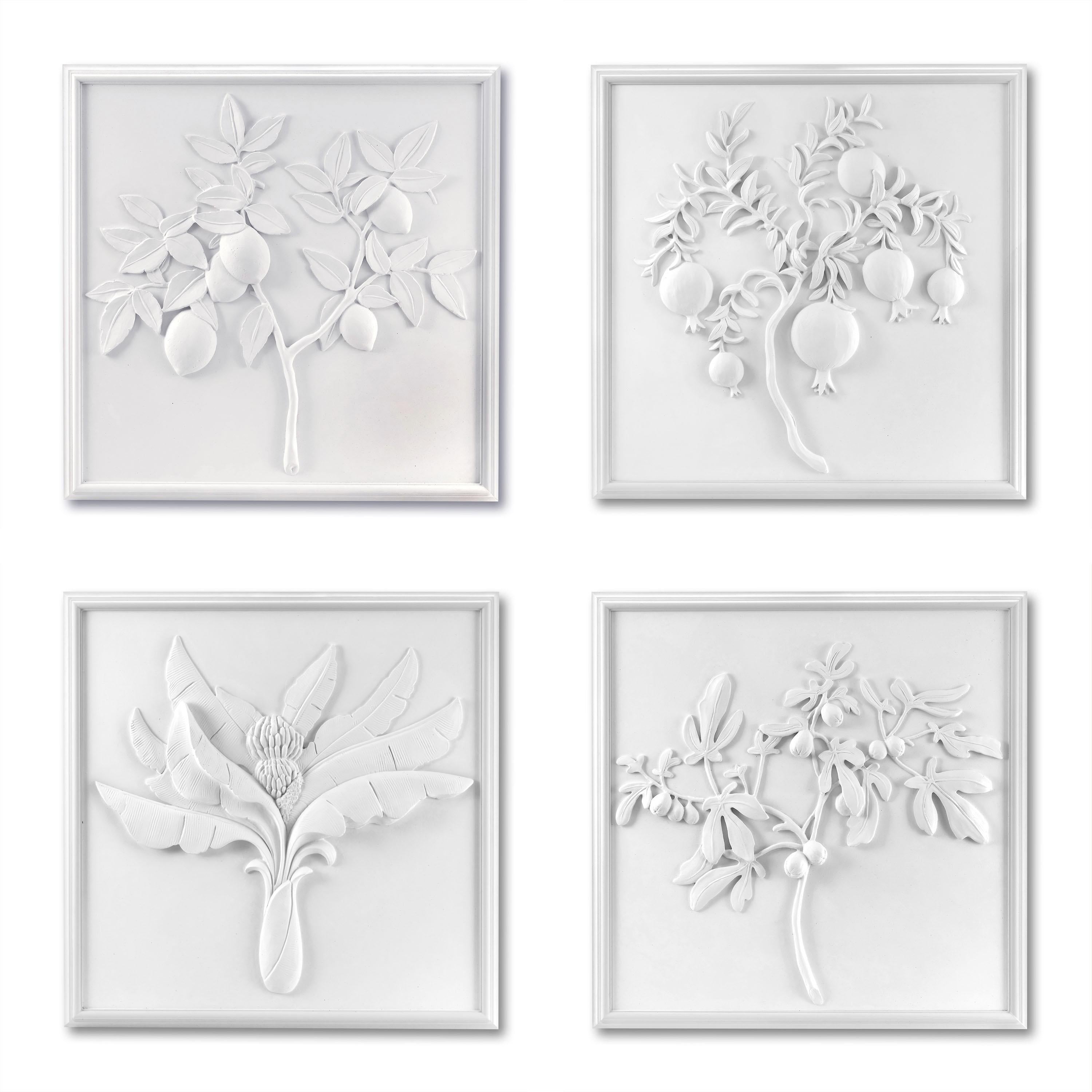 American Bunny Williams Home Set of 4 Plaster Fruit Panels For Sale