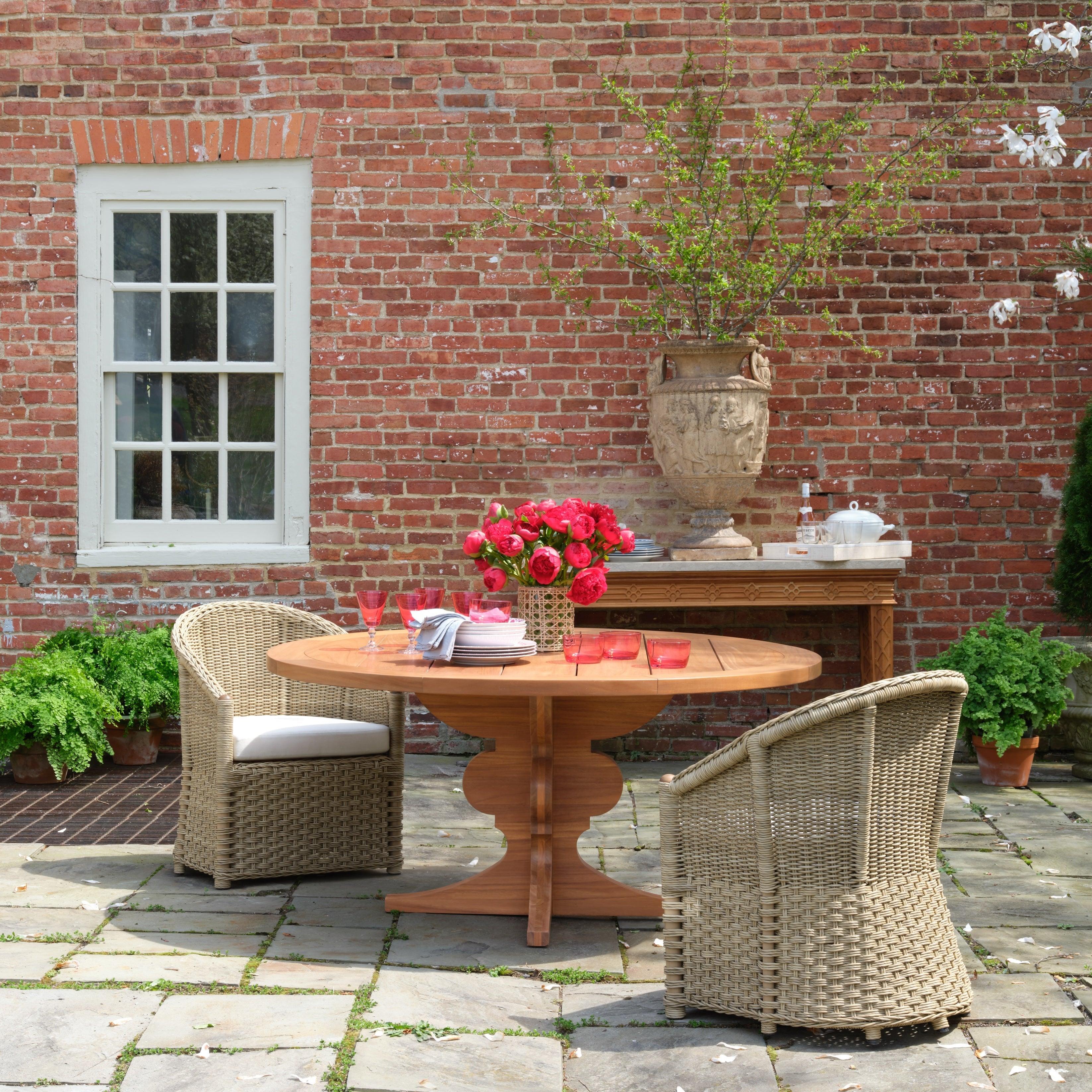 Contemporary Bunny Williams Home Silhouette Outdoor Teak Dining Table For Sale