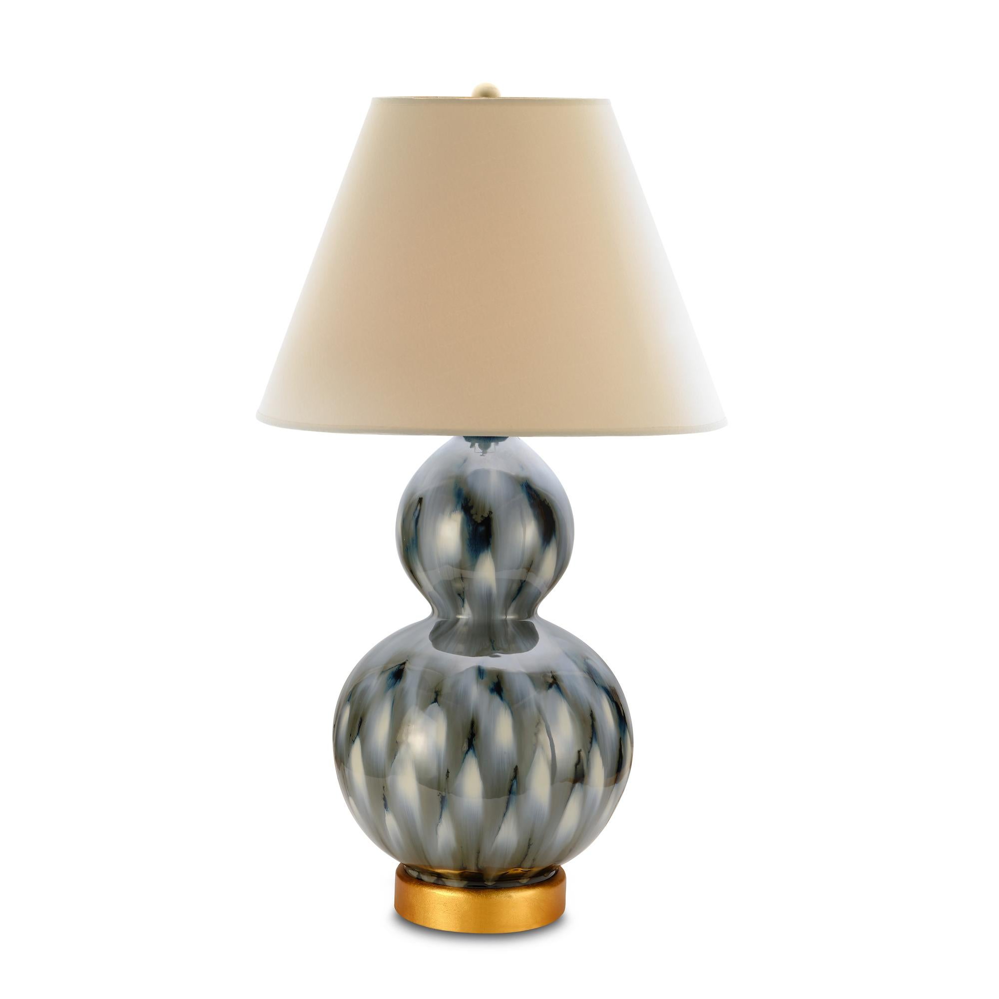 Chinese Bunny Williams Home, Small Pheasant Feather Lamp, 'Blue with Gold Base' For Sale
