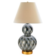 Bunny Williams Home, PETITE LAMPE EN CUIR DE PHEASANT (BLEU AVEC BASE DORÉE)