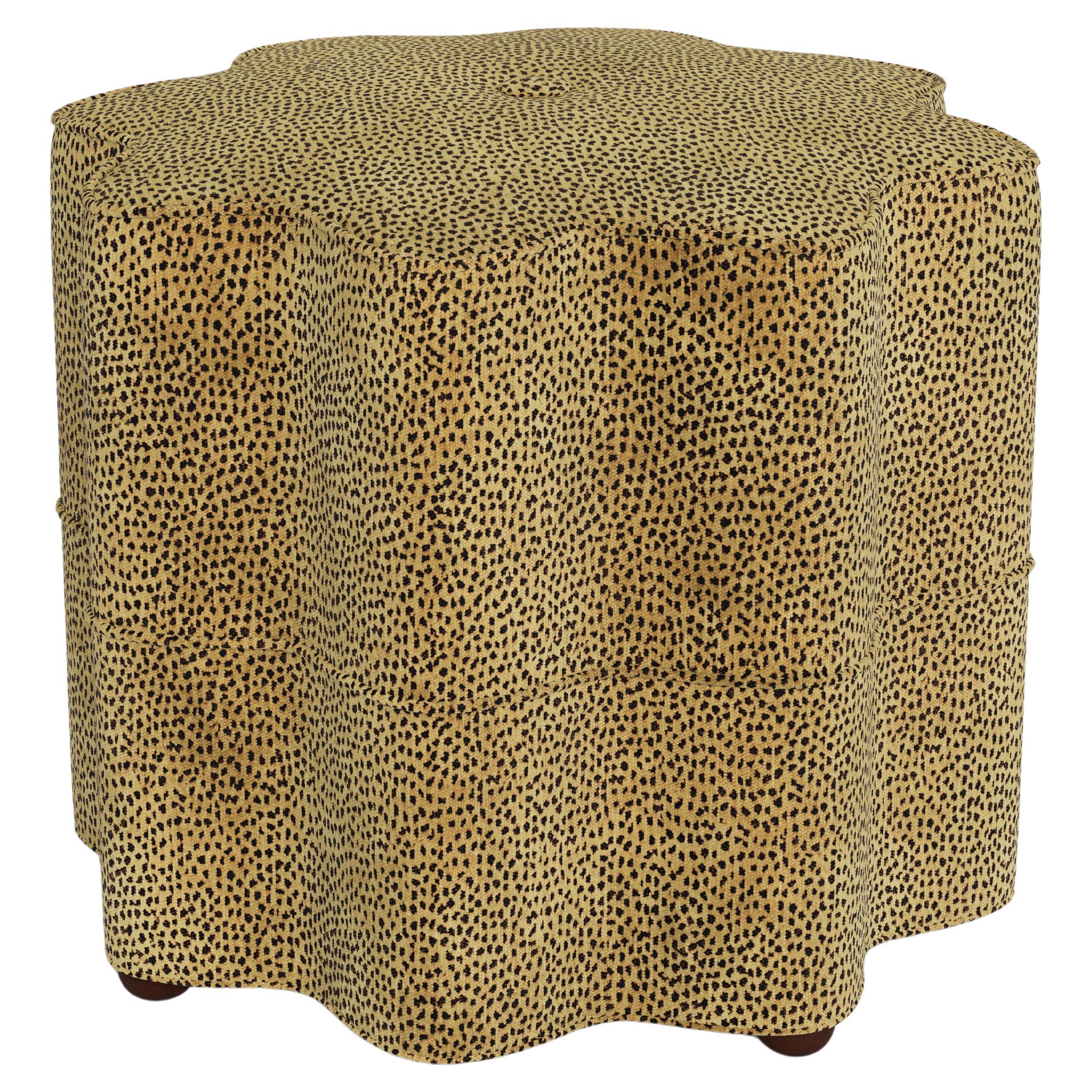 Bunny Williams Home Stella Stool, Leopard Chenille/Natural For Sale