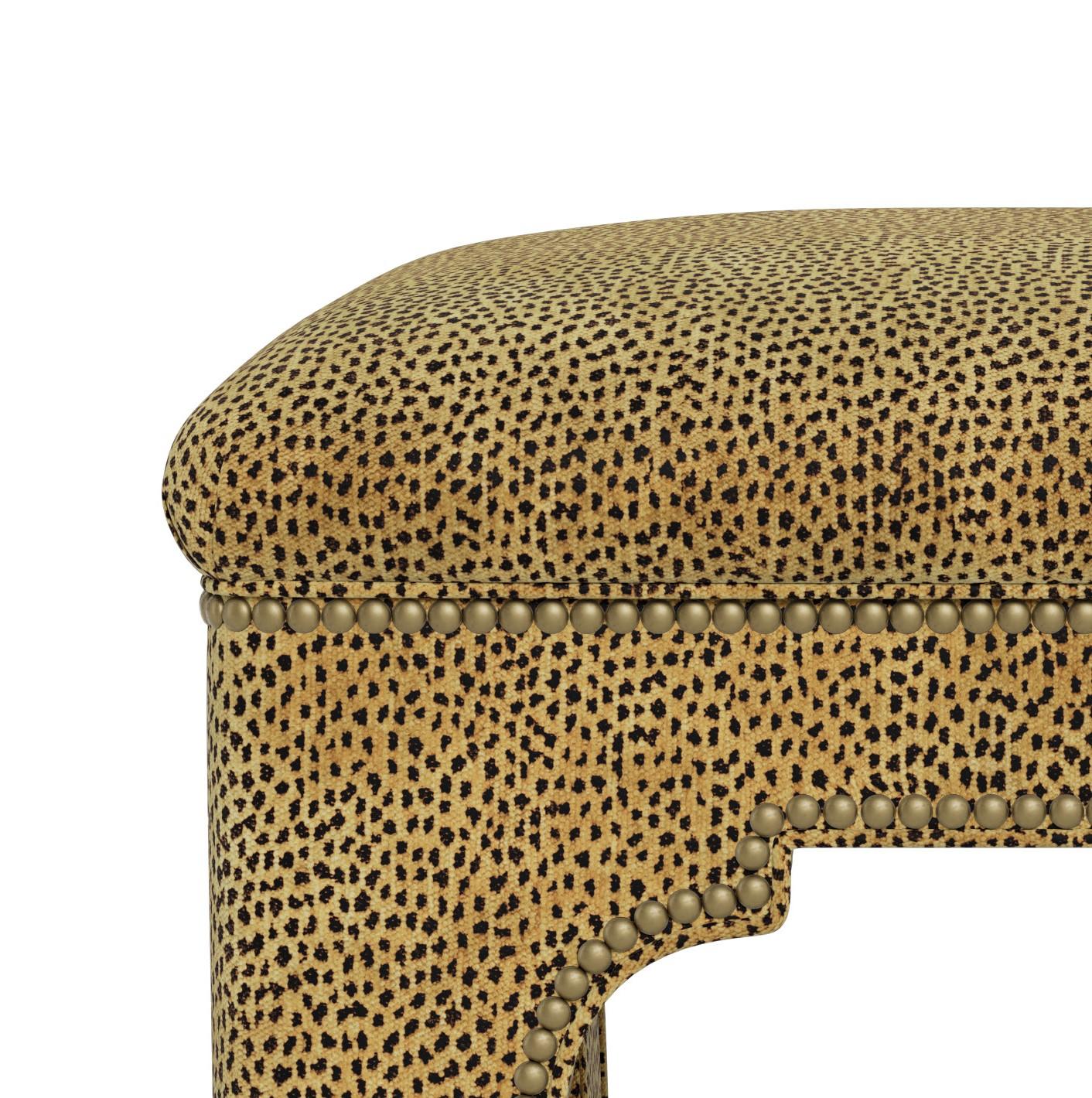 Bunny Williams Home Taj Stool, Leopard Chenille/Natural  In New Condition For Sale In New York, NY