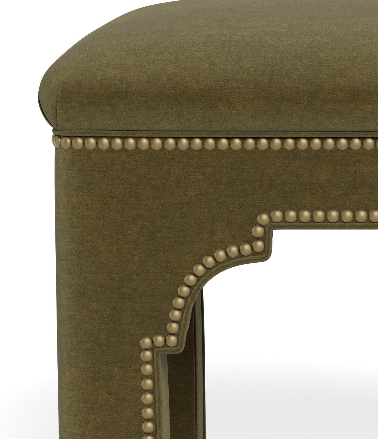Bunny Williams Home Taj Stool, Performance Velvet/Moss In New Condition For Sale In New York, NY