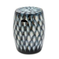 Bunny Williams Pheasant Feather Garden Stool, Blue Glaze Ceramic
