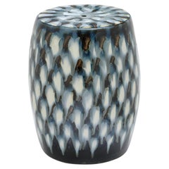 Bunny Williams Pheasant Feather Garden Stool, Blue Glaze Ceramic
