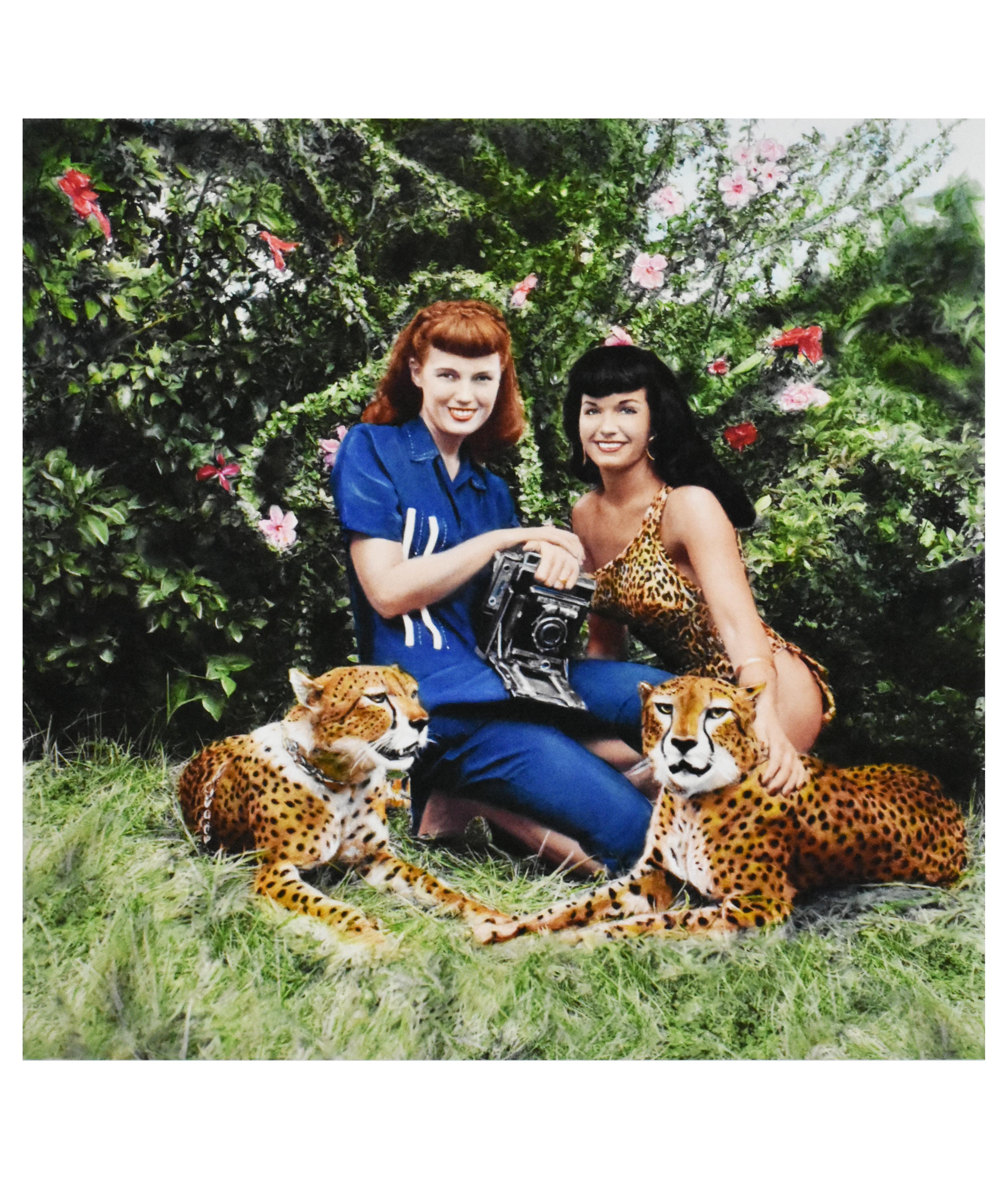 Bunny Yeager Color Photograph - Bettie Page and Cheetahs at Africa USA, Boca Raton, Florida, 1954