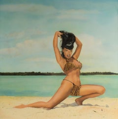 Vintage Bettie Page Clutching Her Hair at Key Biscayne