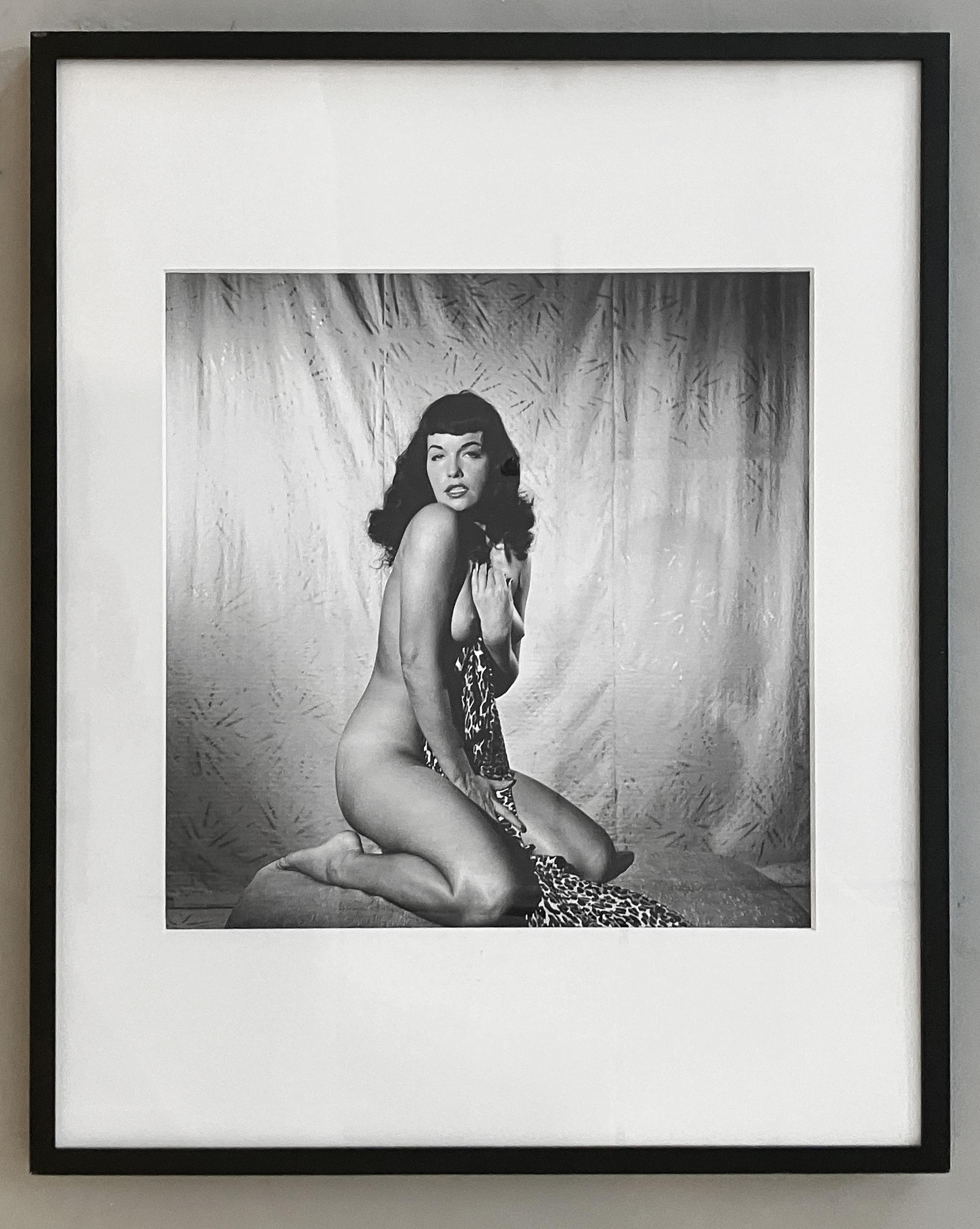 Bettie Page Clutching Robe and Bettie Page Brushing Hair. Diptych - Photograph by Bunny Yeager