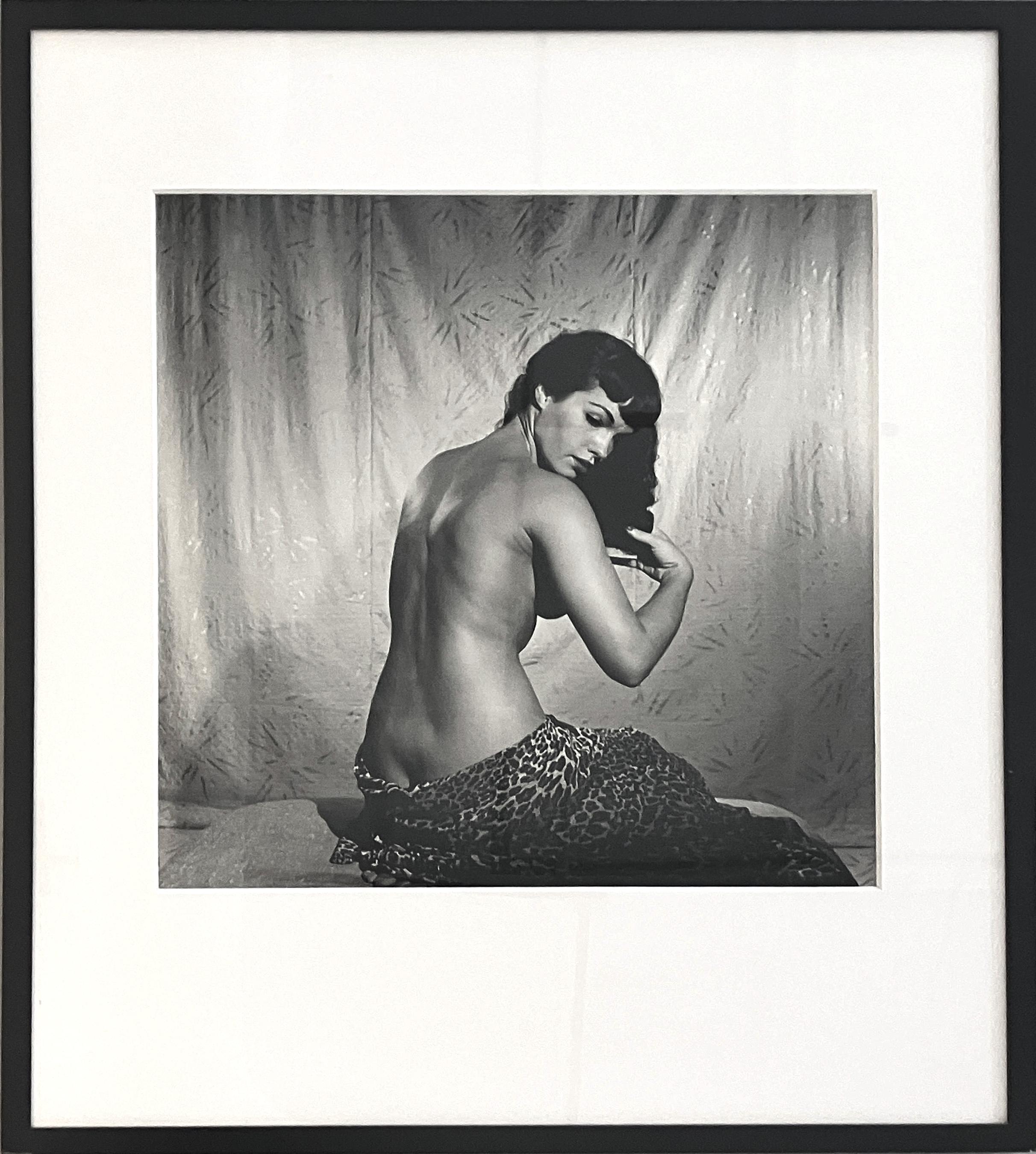 Bettie Page Clutching Robe and Bettie Page Brushing Hair. Diptych - Contemporary Photograph by Bunny Yeager