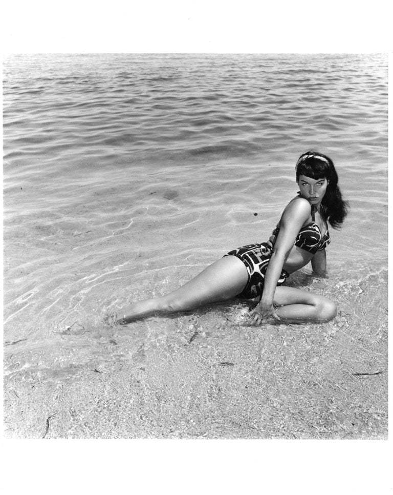Bunny Yeager Black and White Photograph - Bettie Page, Miami Beach, Florida, 1954, Gelatin Silver Print, Hand Printed 1988