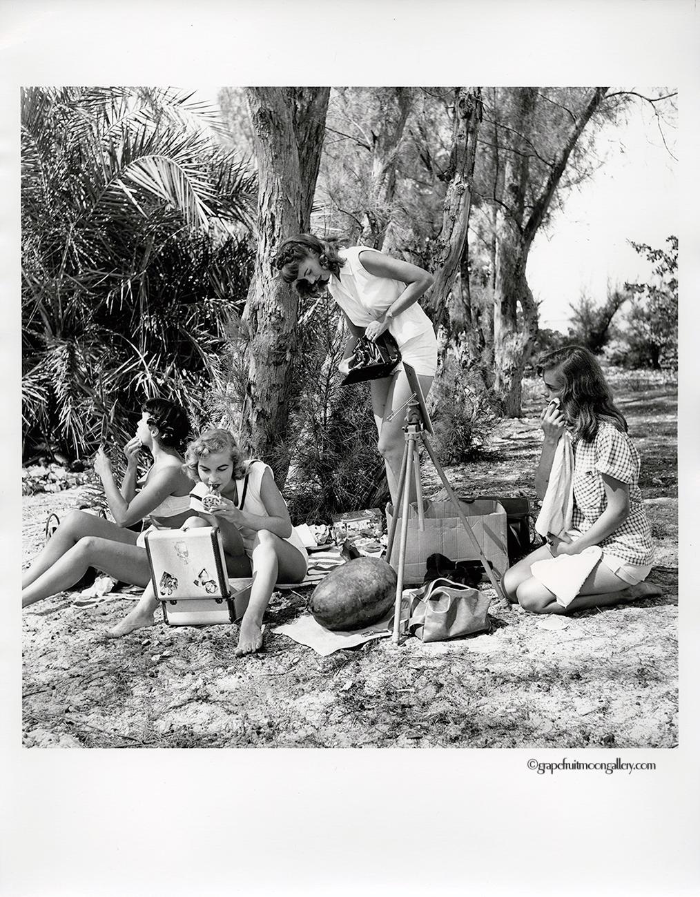 Bunny with Models including Bettie Page Prepping for Photo Shoot - Photograph by Bunny Yeager