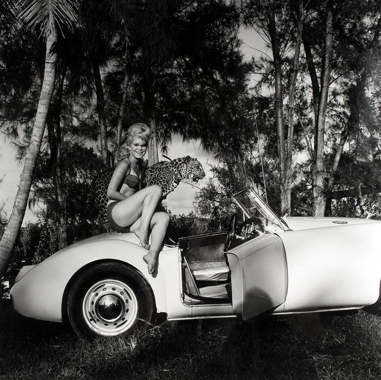 Bunny Yeager Black and White Photograph - Hot Rod & Cheetahs
