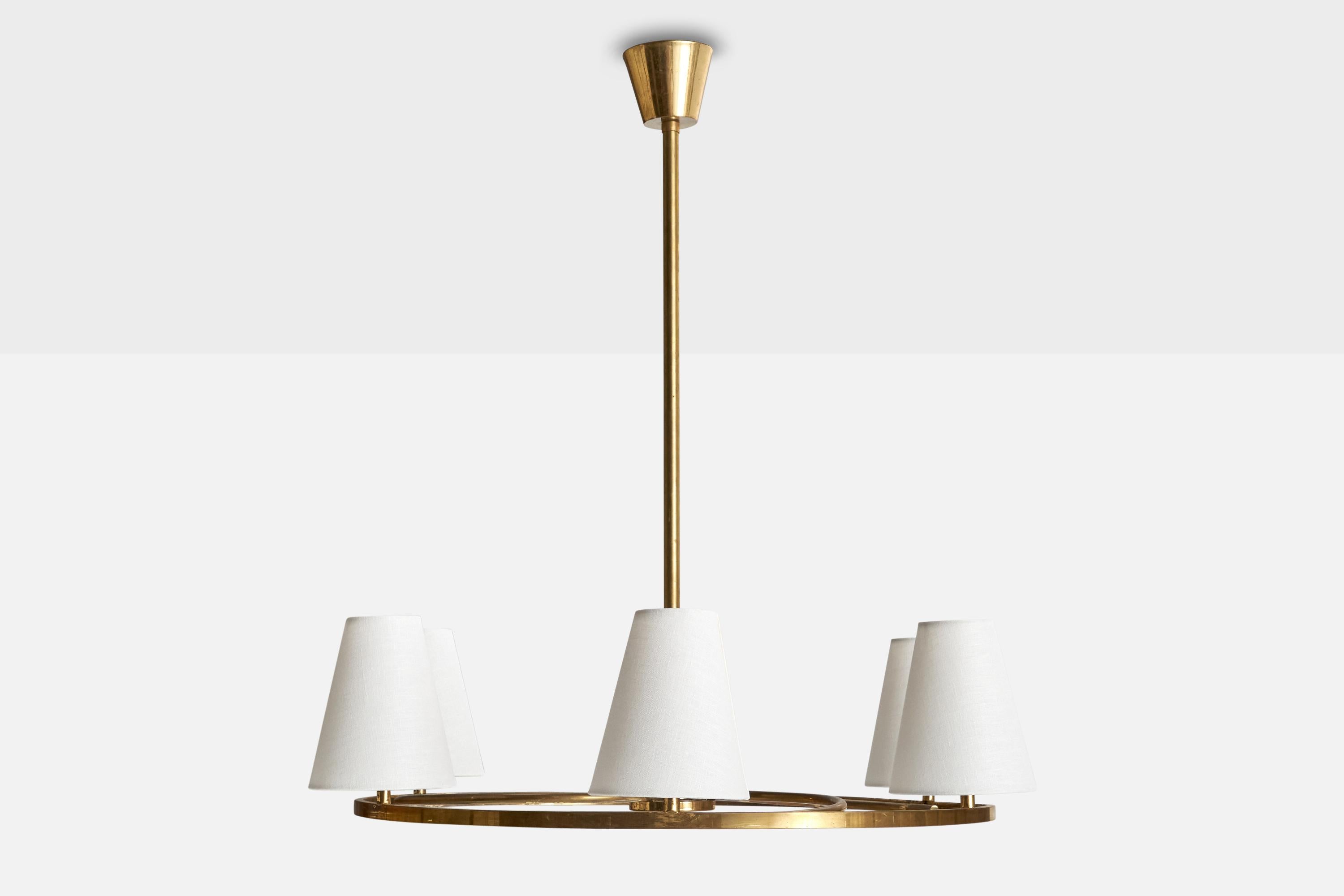 Bünte & Remmler, Chandelier, Brass, Glass, Fabric, Germany, 1920s In Good Condition For Sale In High Point, NC