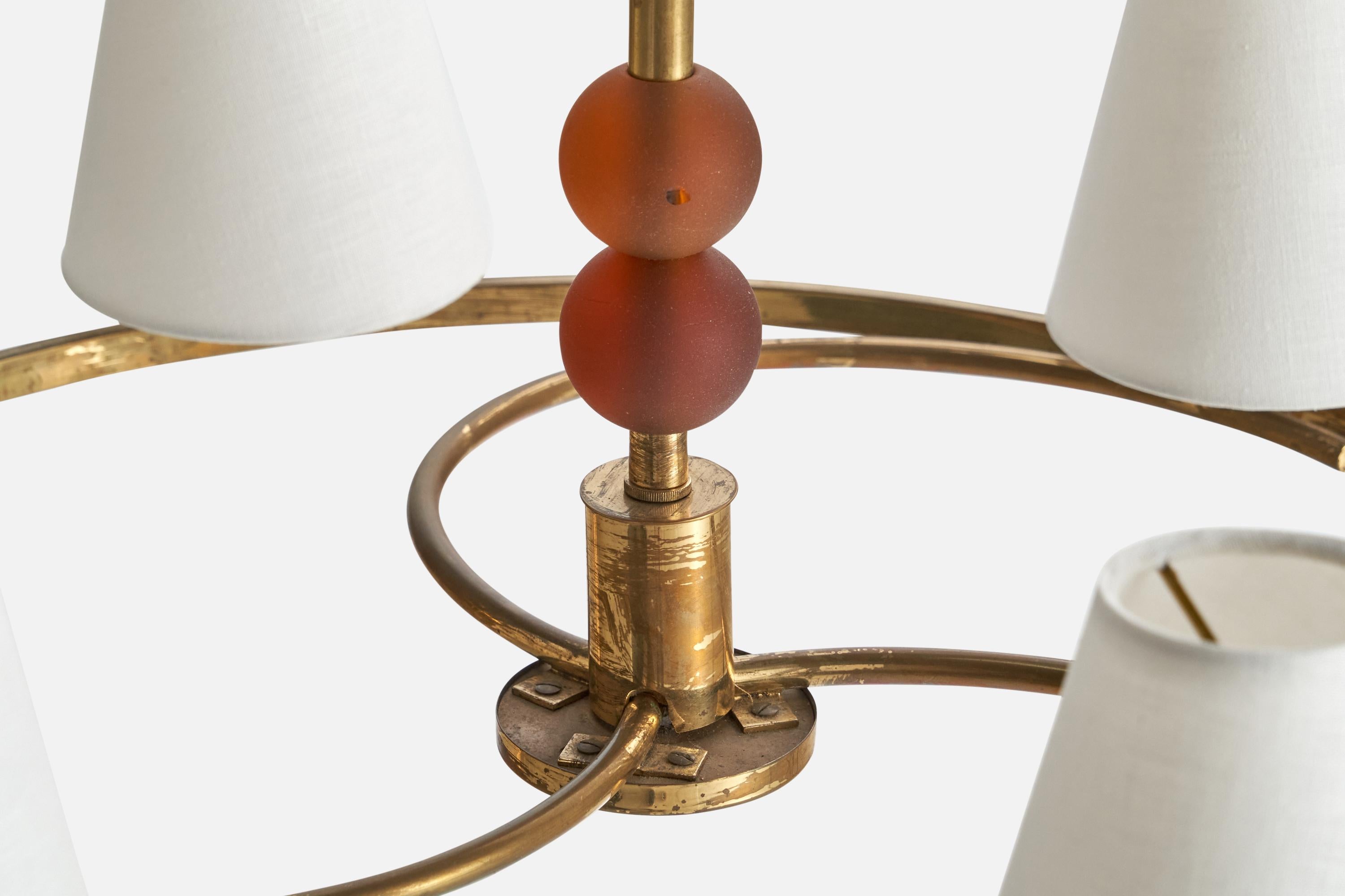 Bünte & Remmler, Chandelier, Brass, Glass, Fabric, Germany, 1920s For Sale 3