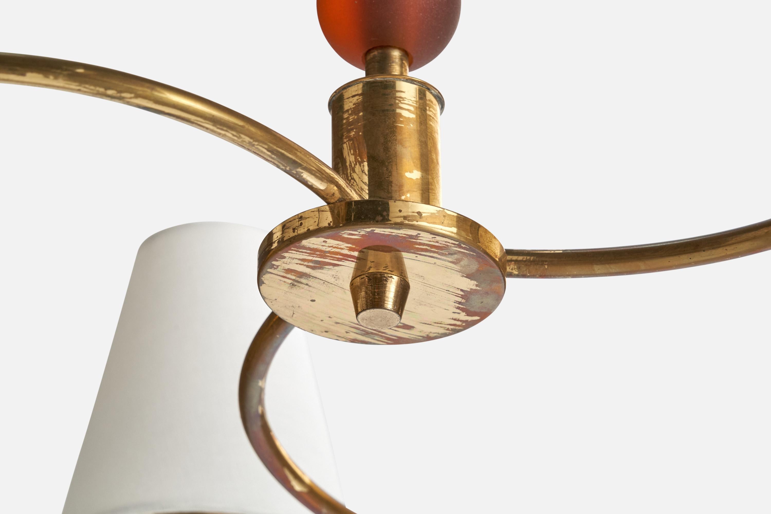Bünte & Remmler, Chandelier, Brass, Glass, Fabric, Germany, 1920s For Sale 4